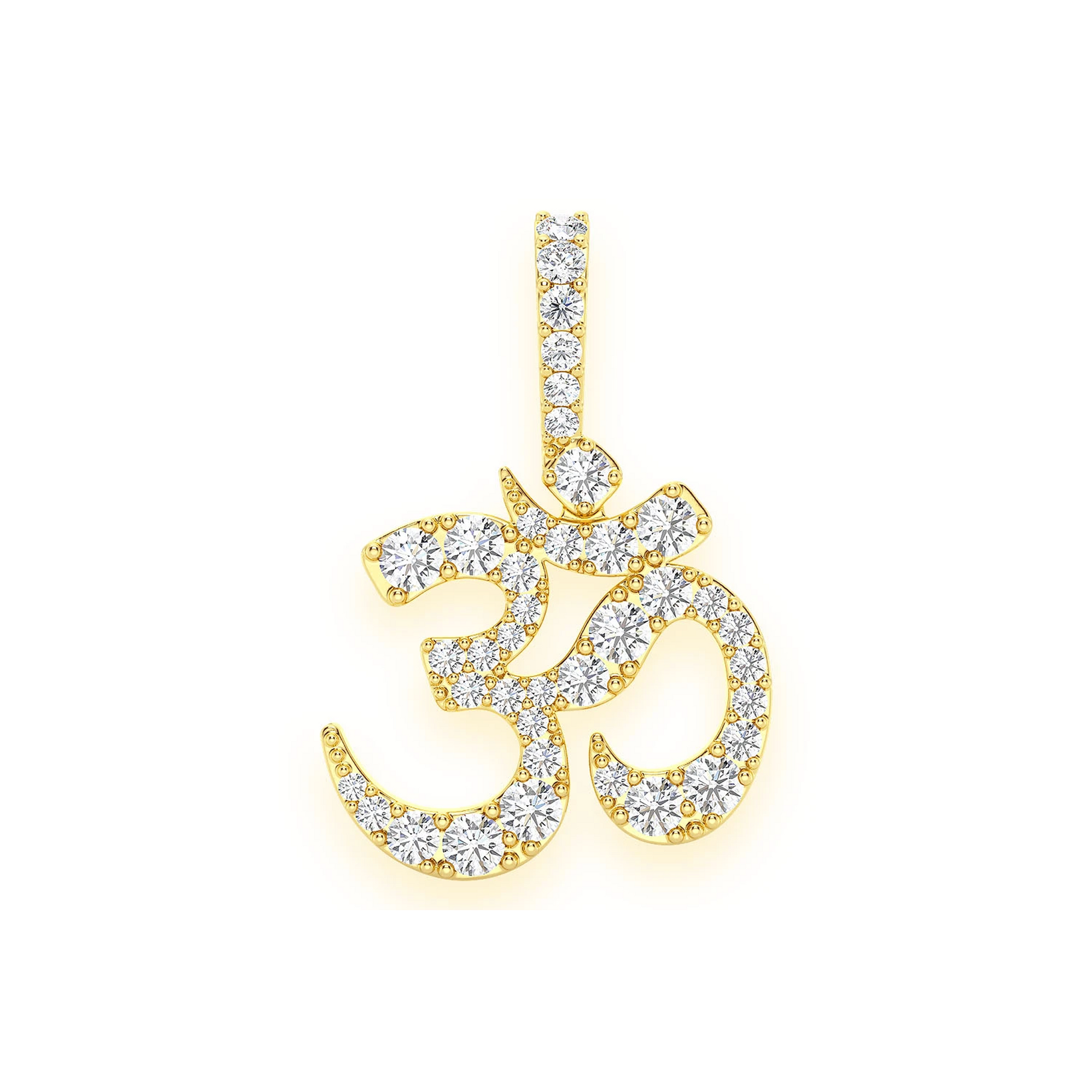 Pranava Om Diamond Pendant in 14K yellow gold, 0.66ctw, front view