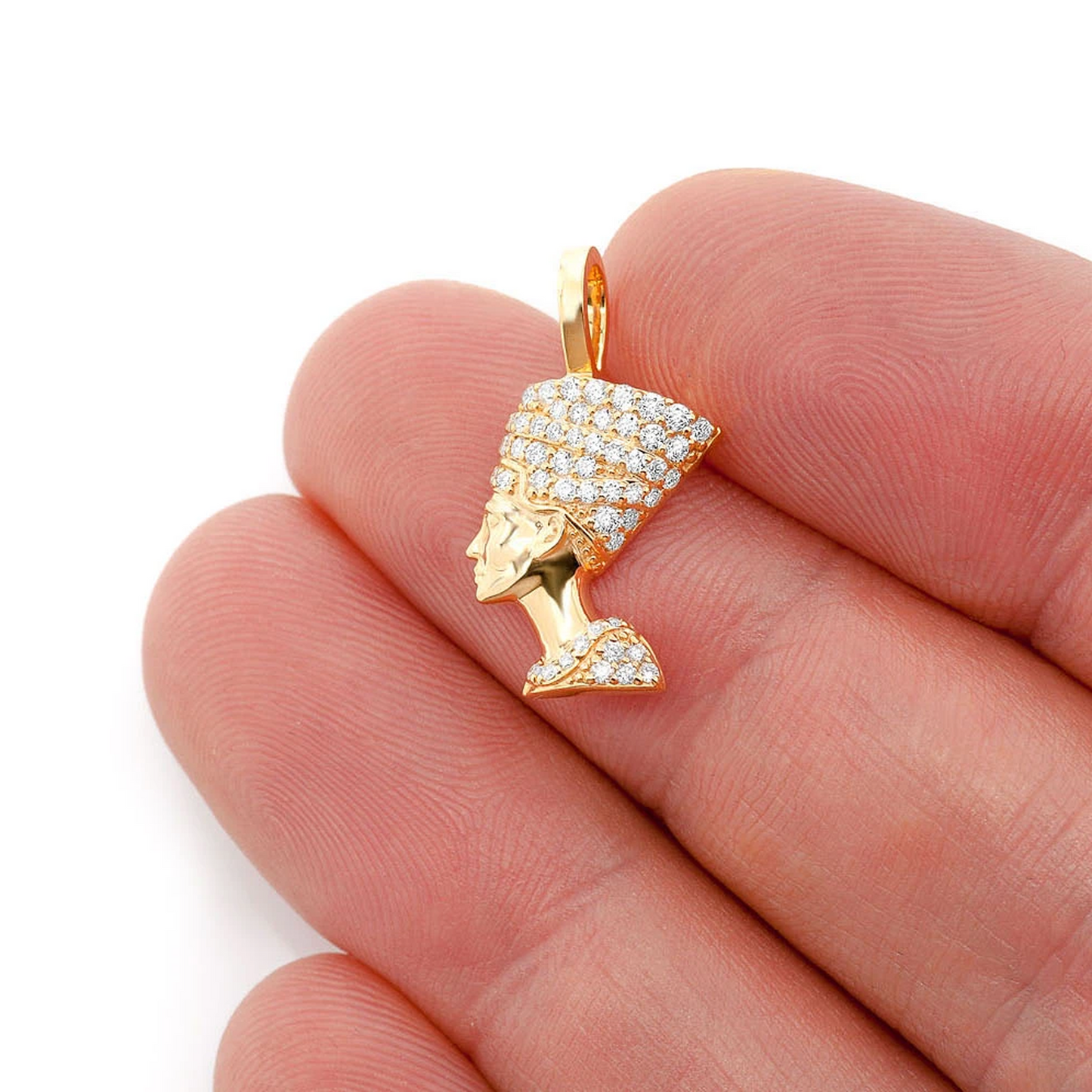 Nefertiti Diamond Pendant in 14K yellow gold, angled view