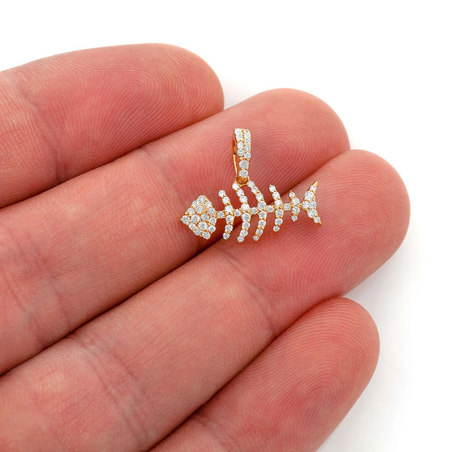 Fishbone Diamond Pendant in 14K yellow gold, angled view