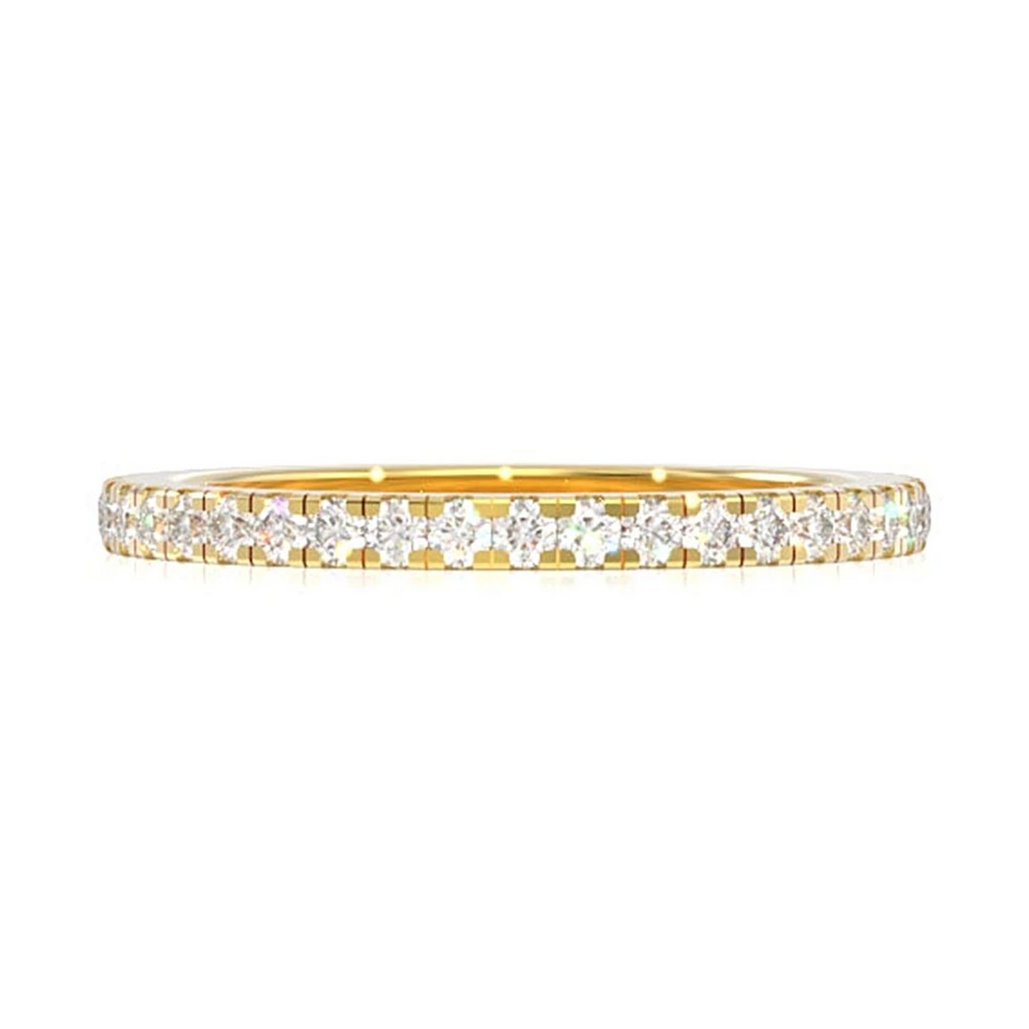 One Row Prong Set Diamond Ring in 14K yellow gold, front view