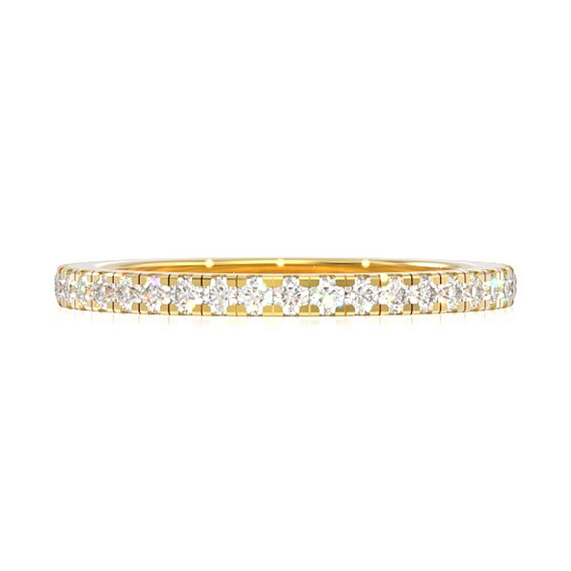 One Row Prong Set Diamond Ring in 14K yellow gold, front view