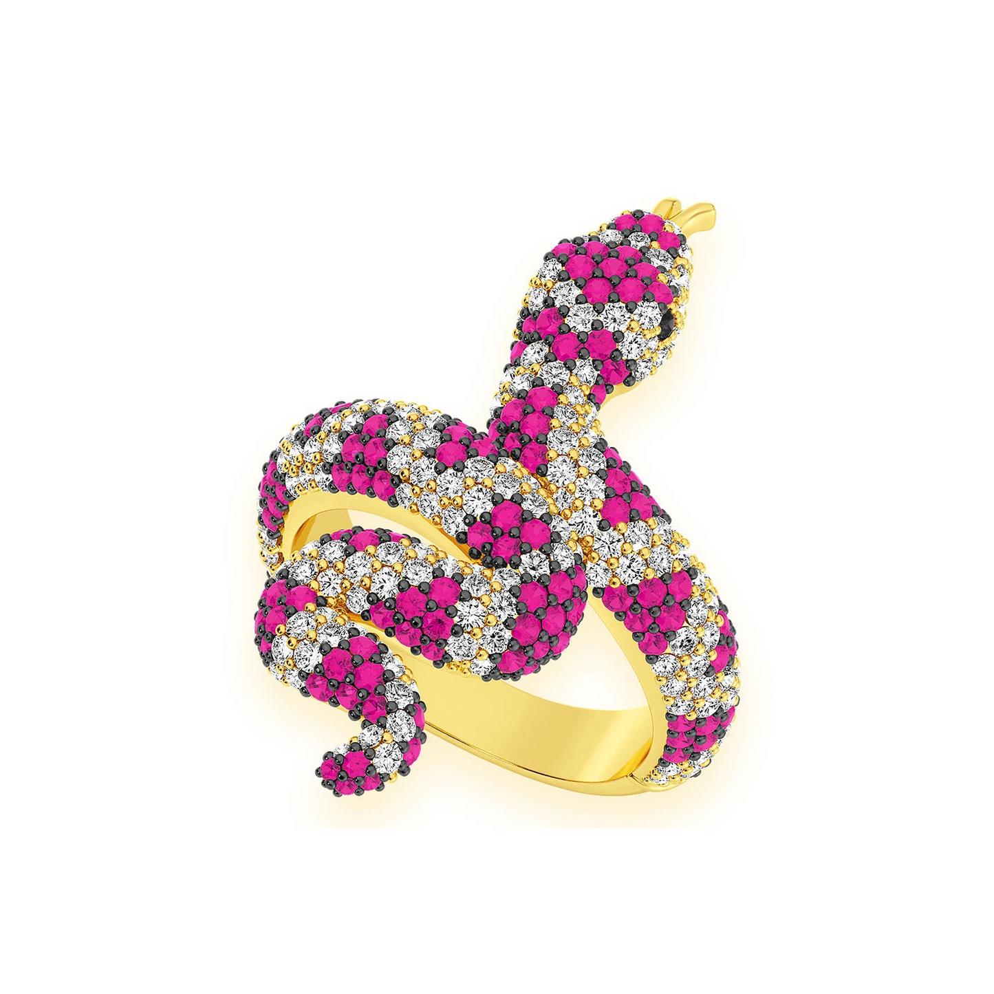 Snake Diamond Ring in 14K yellow gold, Ruby, detail view