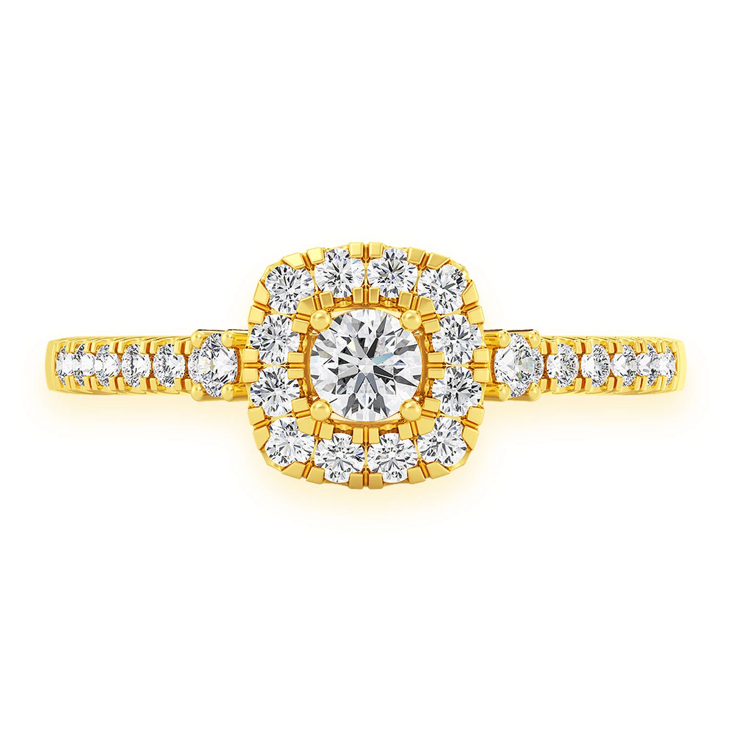Single Band Halo Diamond Ring in 14K yellow gold, front view