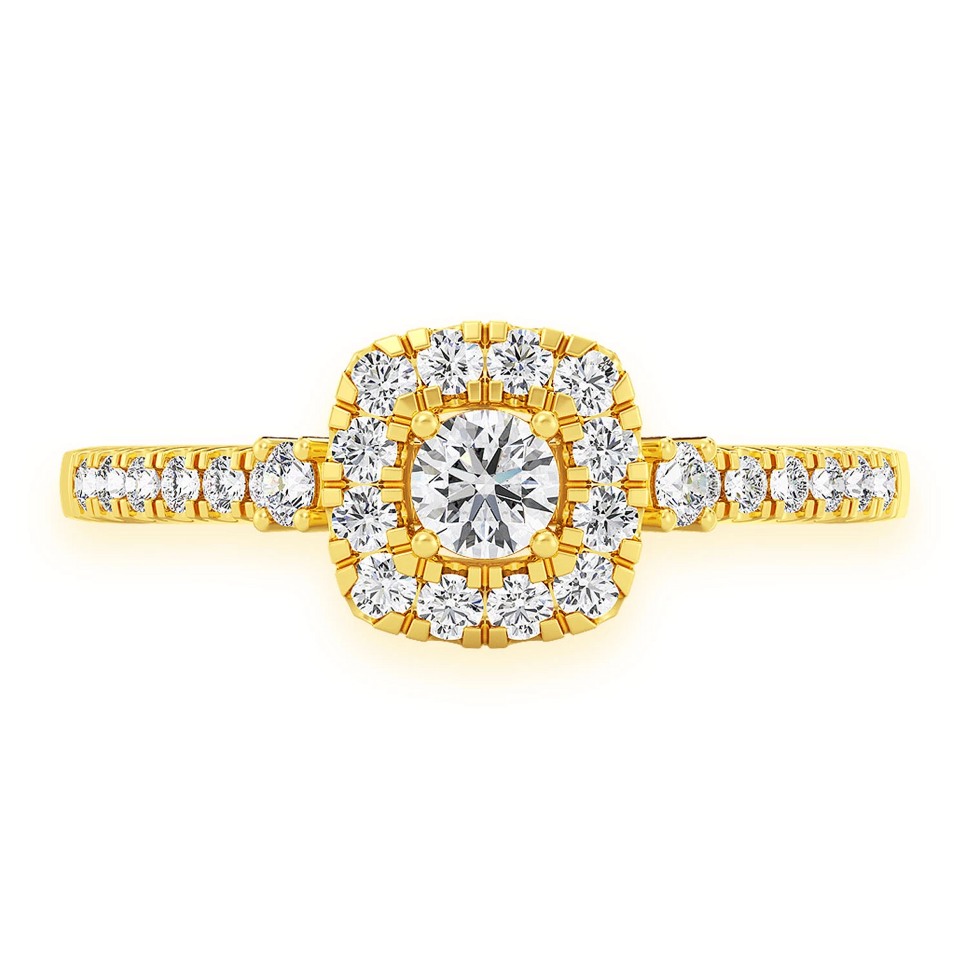 Single Band Halo Diamond Ring in 14K yellow gold, front view