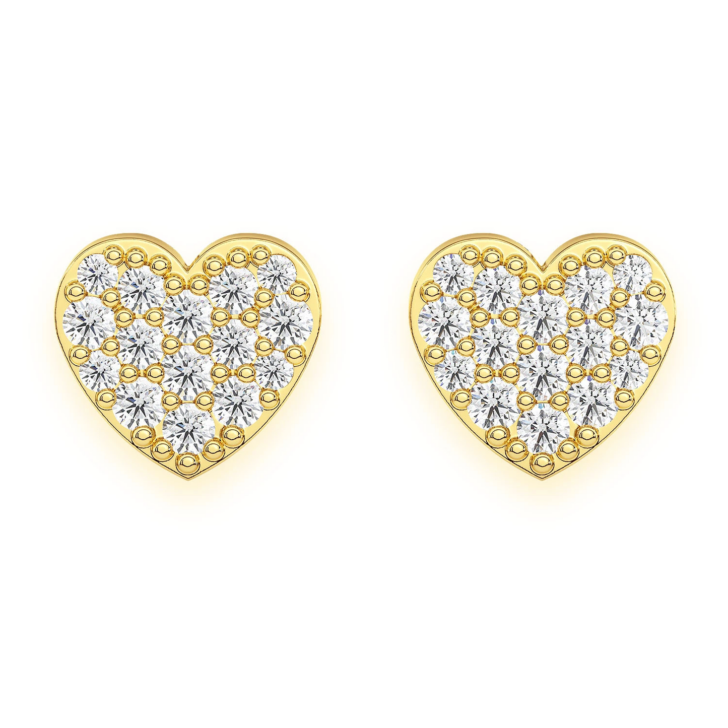 Heart Diamond Stud Earrings in 14K yellow gold, front view