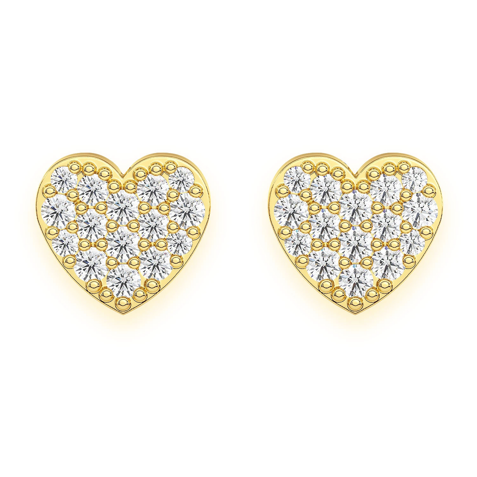 Heart Diamond Stud Earrings in 14K yellow gold, front view
