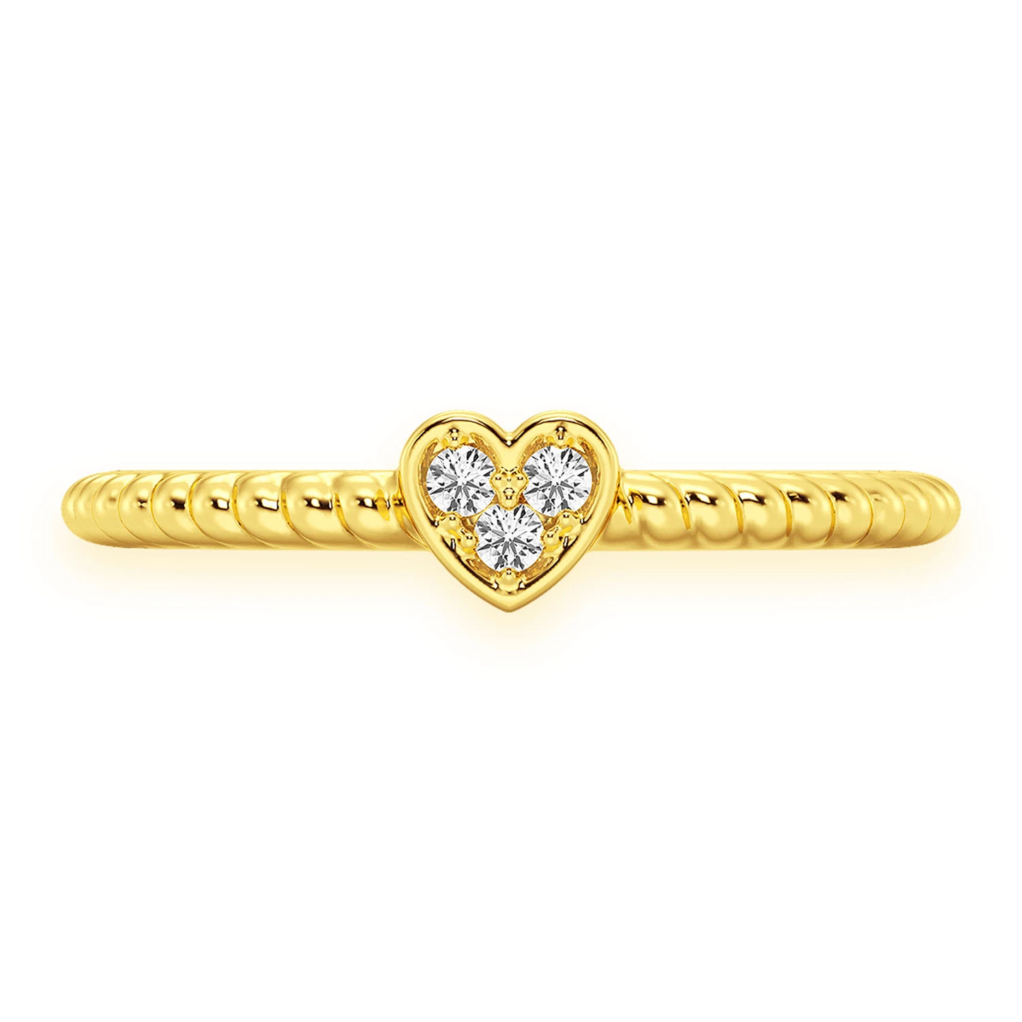 Heart Rope Diamond Ring in 14K yellow gold, front view