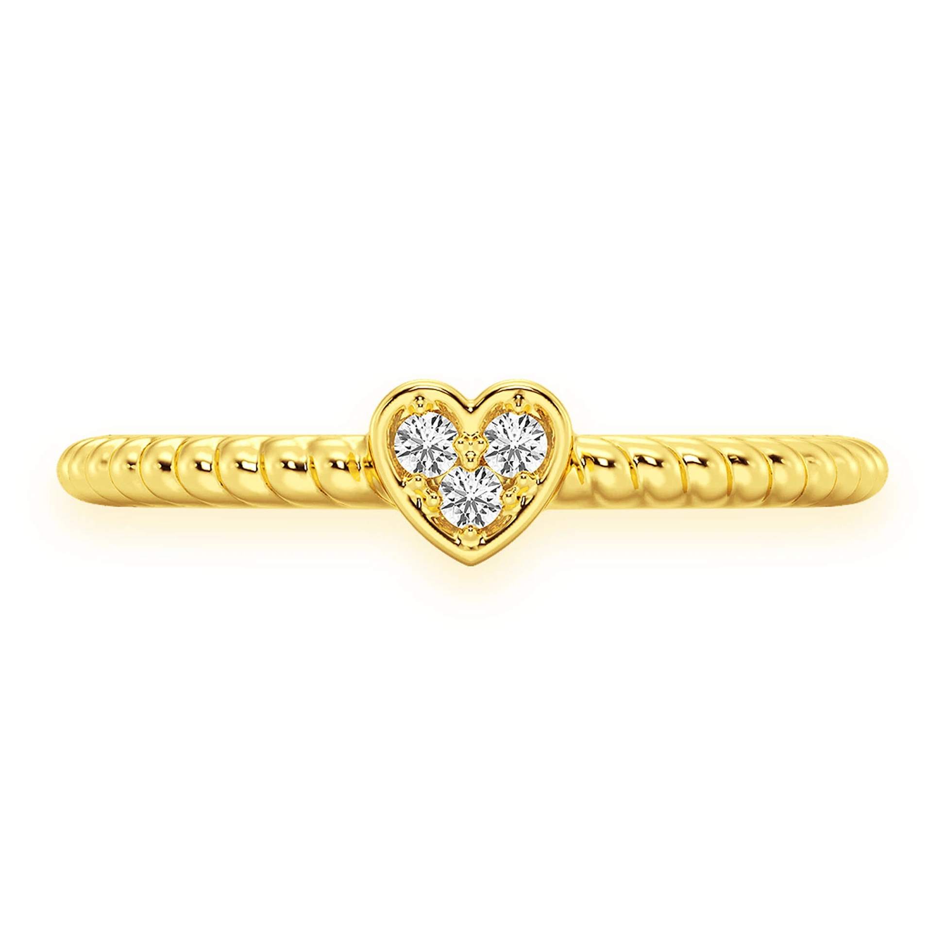Heart Rope Diamond Ring in 14K yellow gold, front view