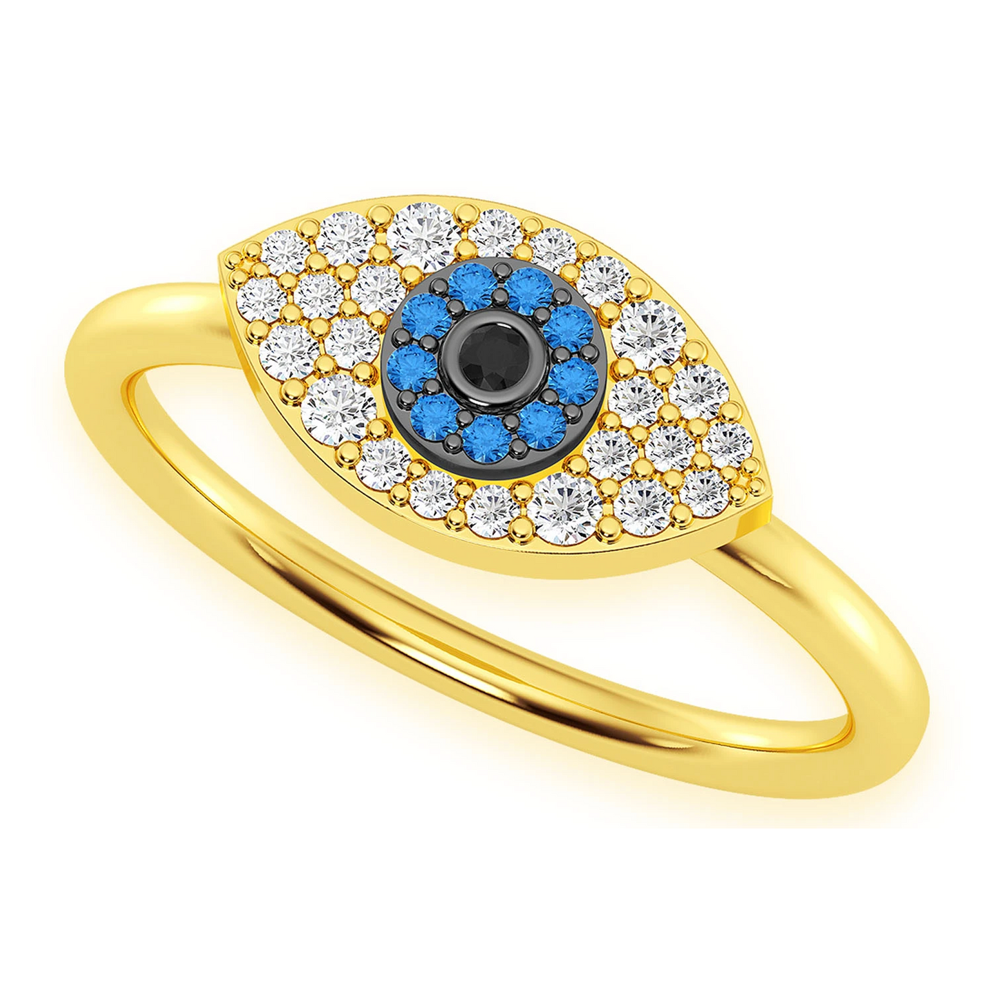 Evil Eye Diamond Ring in 14K yellow gold, angled view