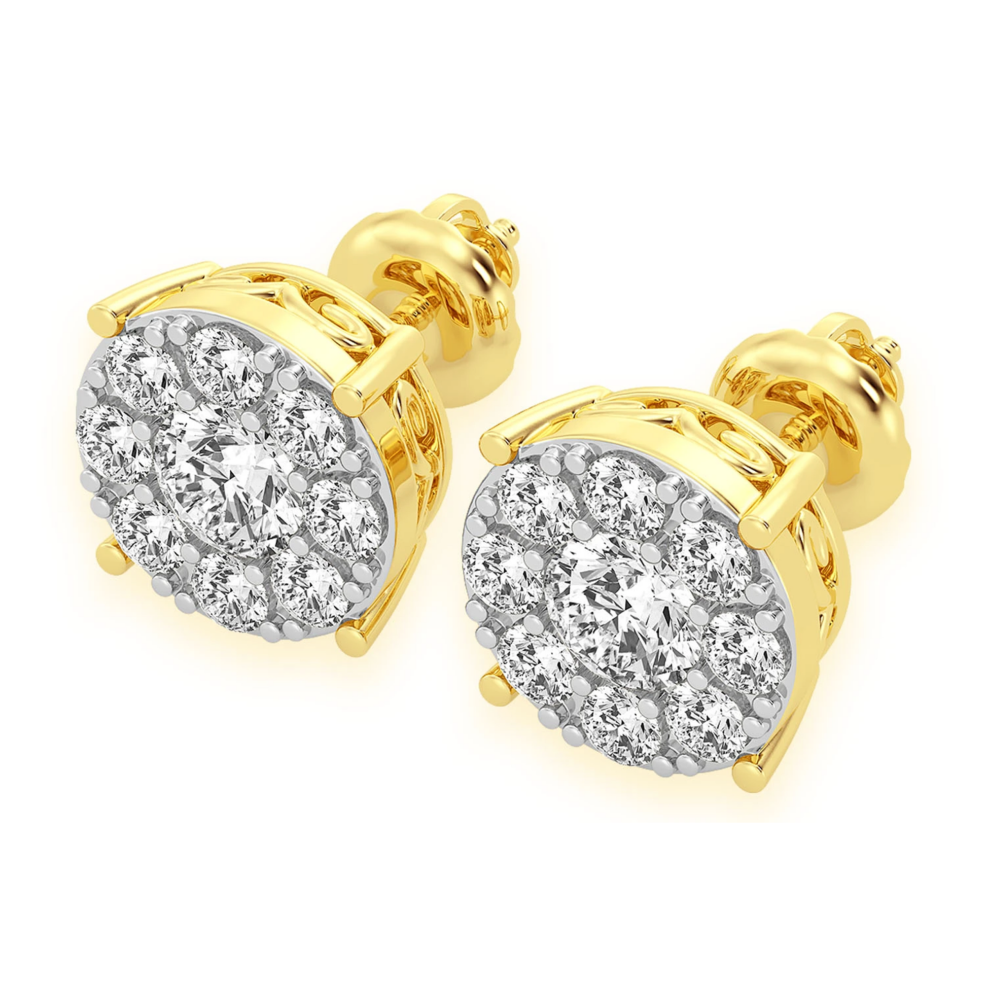 Mosaic Diamond Studs in 14K yellow gold, 2.00ctw, angled view