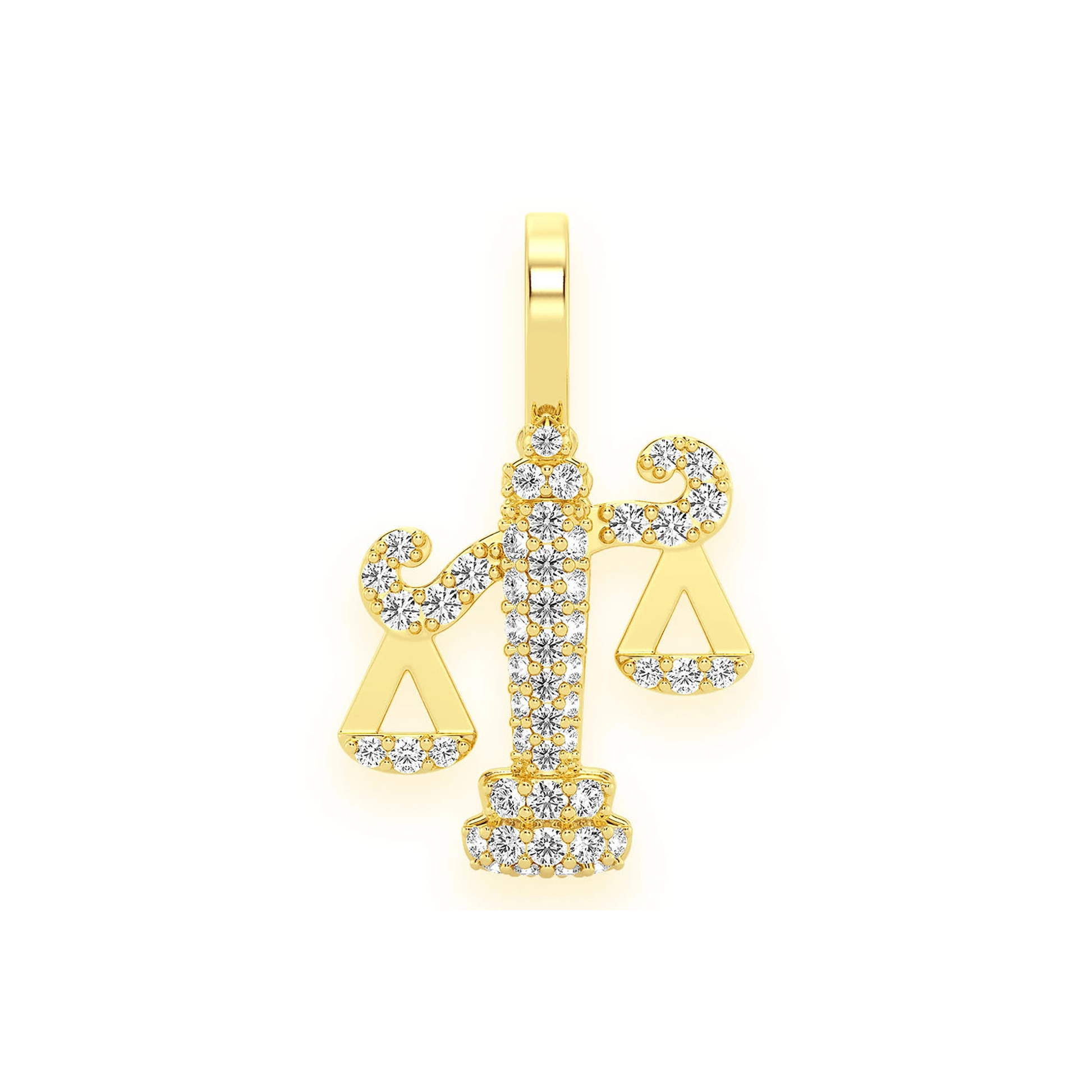 Scales of Justice Diamond Pendant in 14K yellow gold, front view