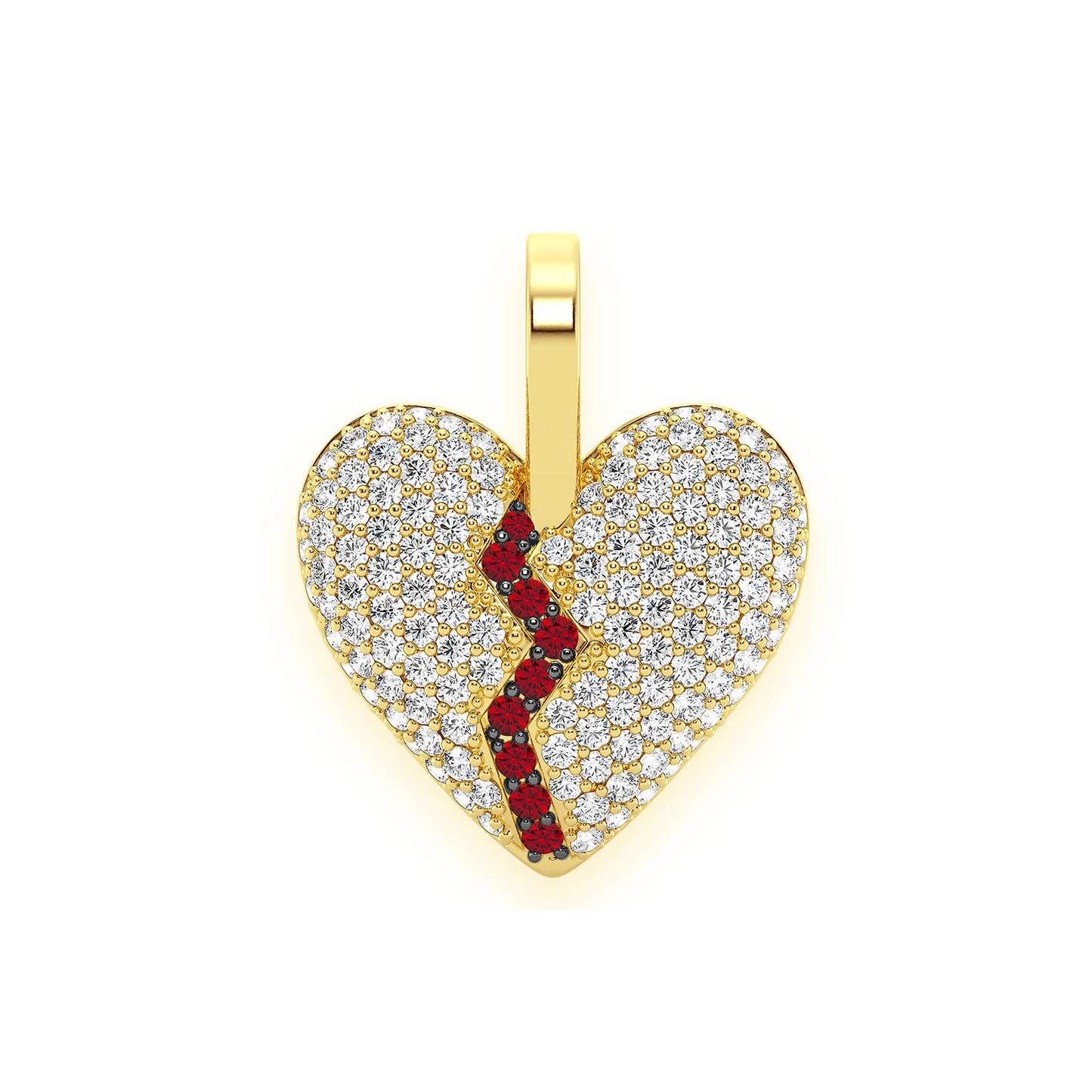 Broken Heart Diamond Pendant in 14K yellow gold, front view