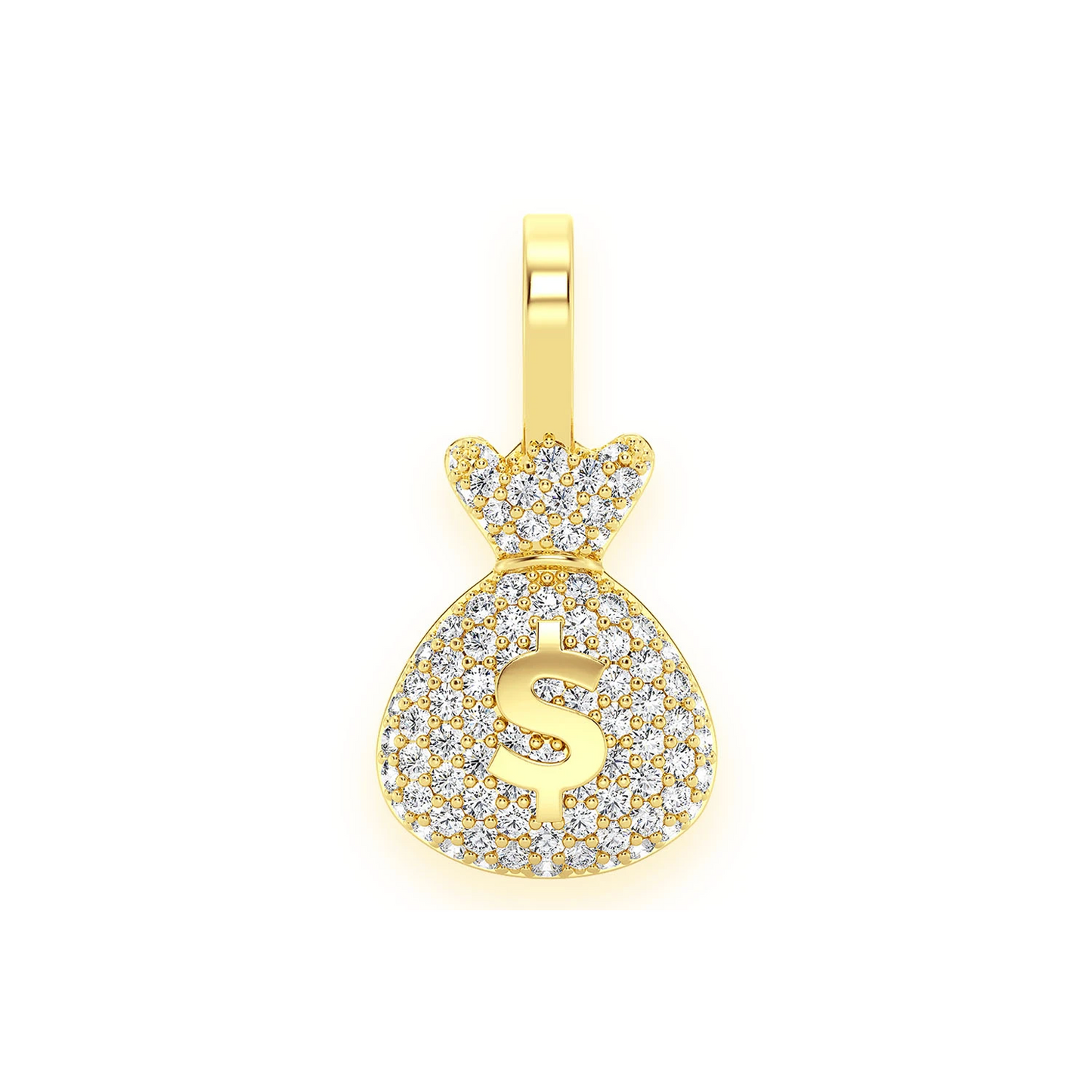Pavé Money Bag Pendant in 14K yellow gold, Signature | 0.33ctw, front view