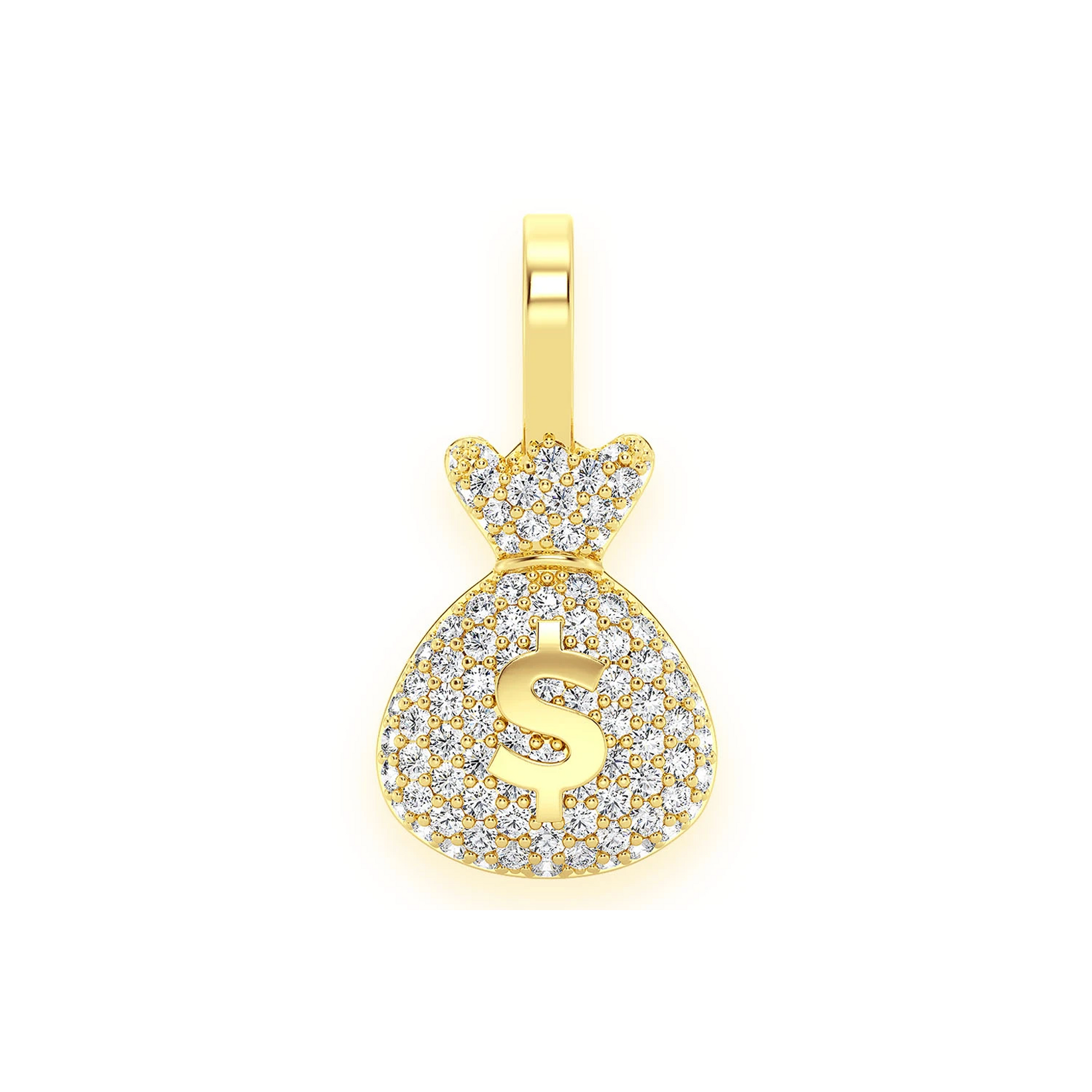 Pavé Money Bag Pendant in 14K yellow gold, Signature | 0.33ctw, front view
