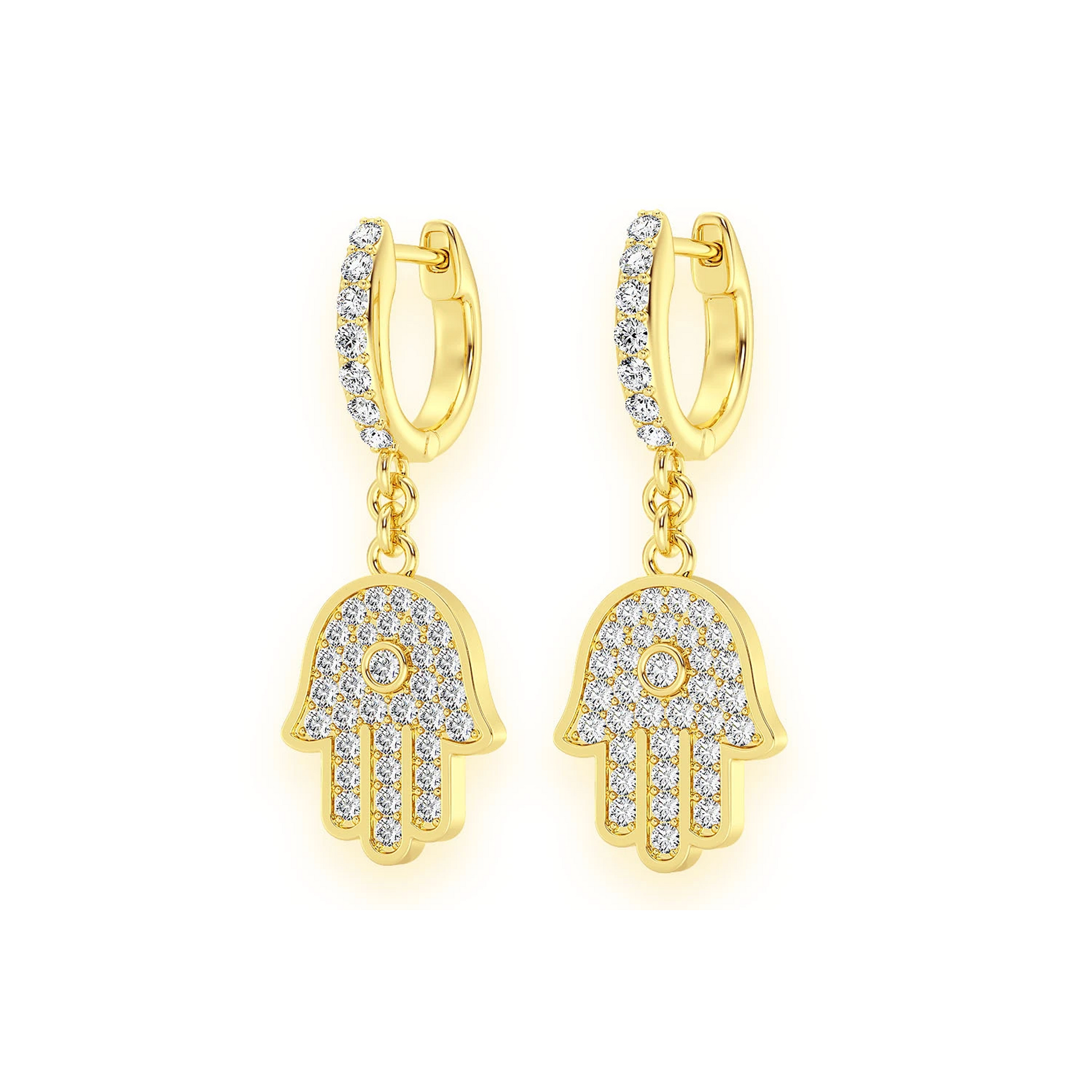 Hamsa Diamond Drops in 14K yellow gold, front view