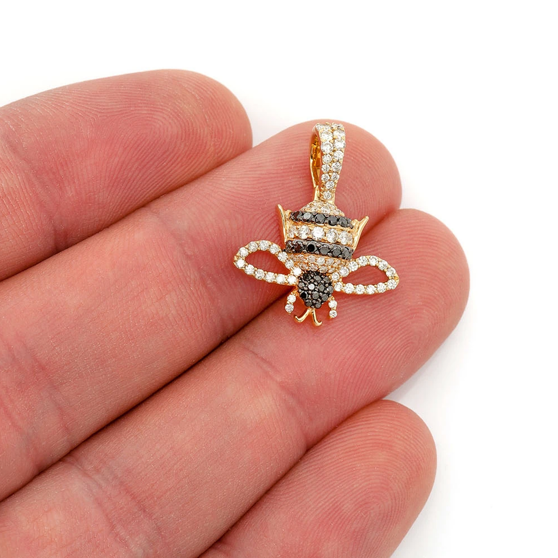 Bumble Bee Diamond Pendant in 14K yellow gold, angled view