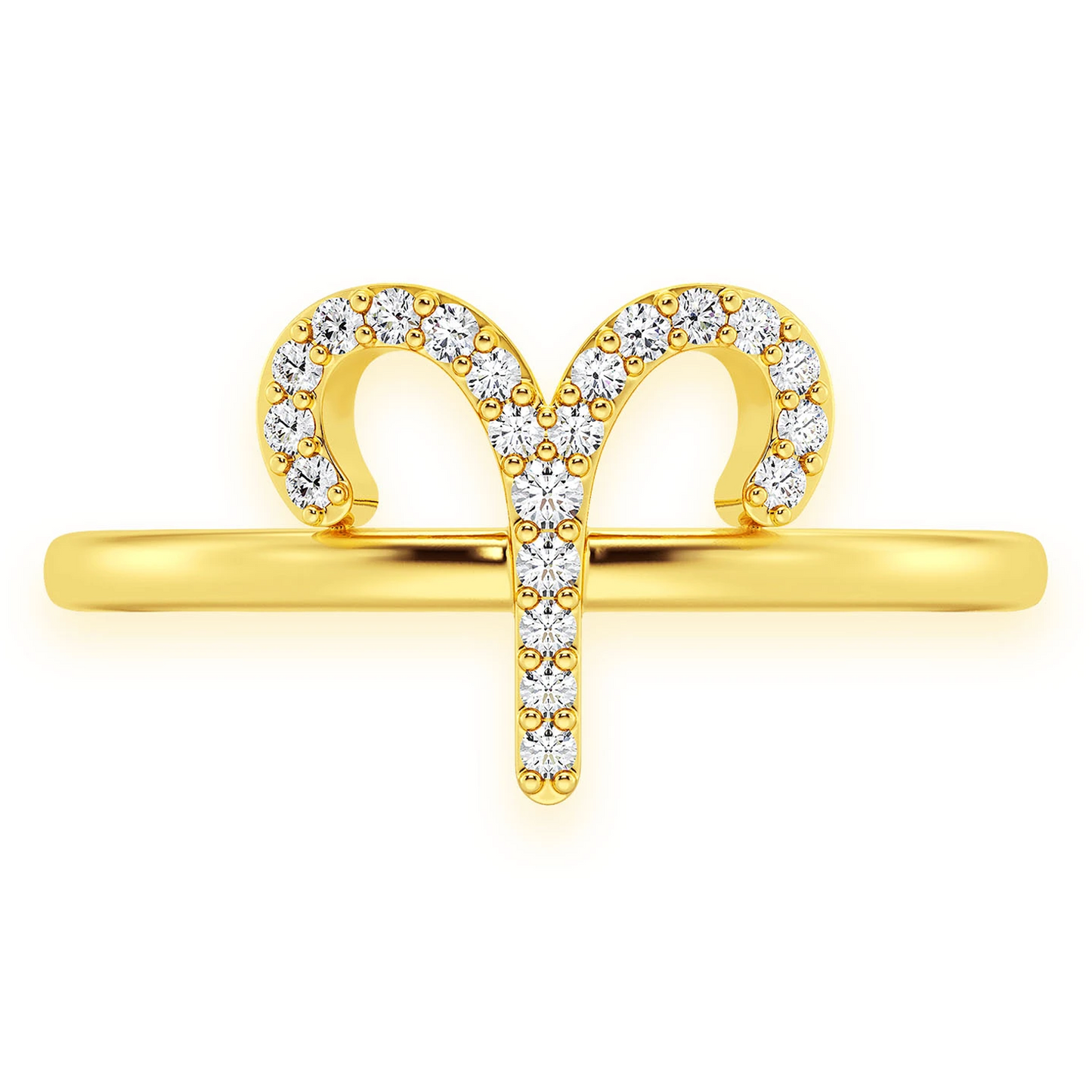Zodiac Diamond Ring in 14K yellow gold, Aries design, front view