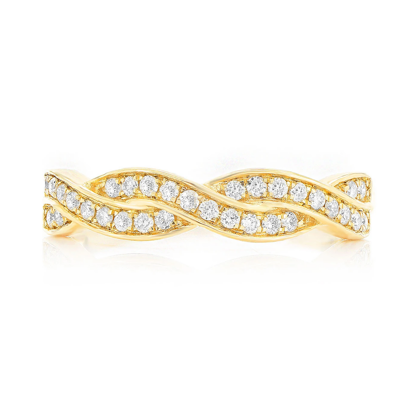 Woven Stackable Diamond Ring in 14K yellow gold, front view