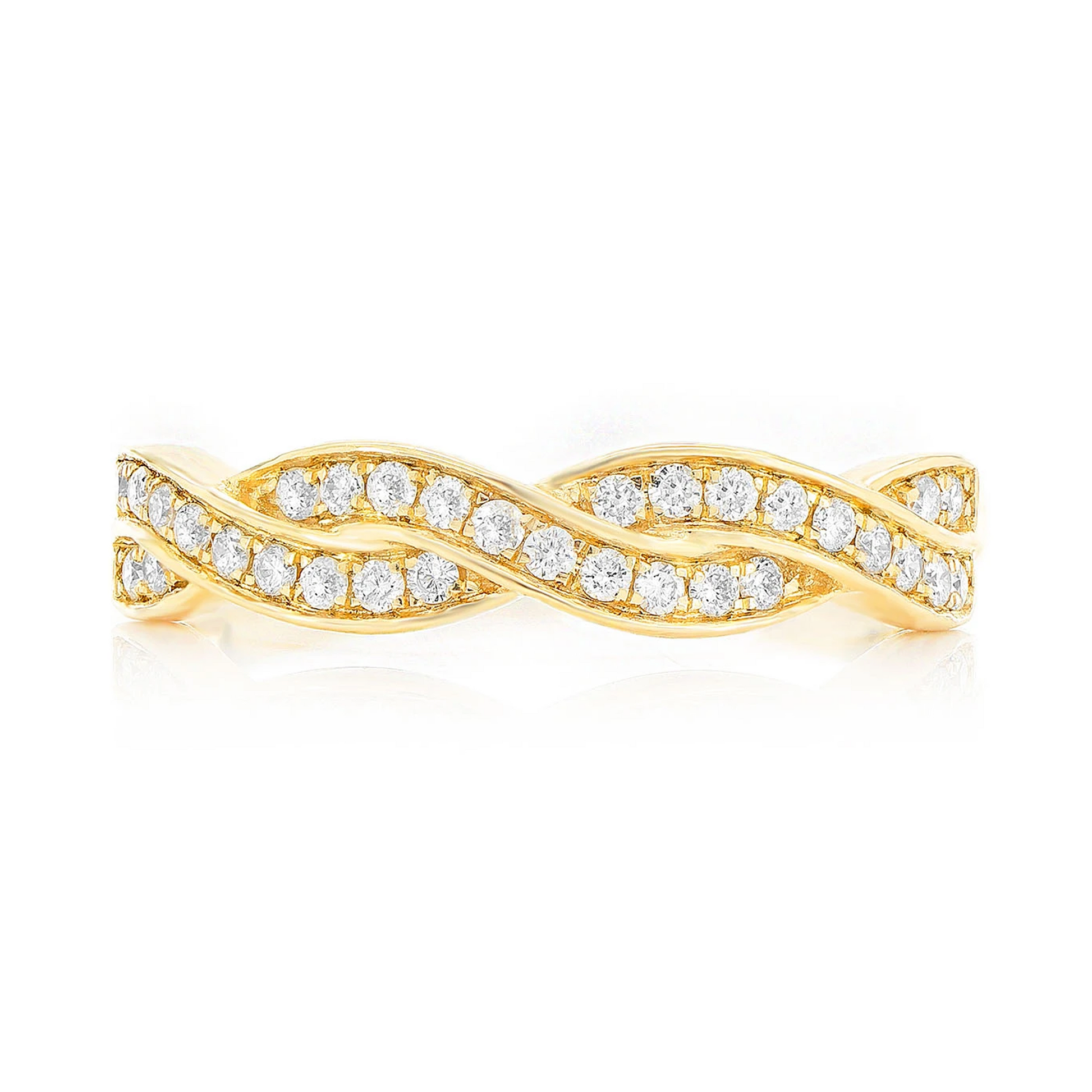 Woven Stackable Diamond Ring in 14K yellow gold, front view