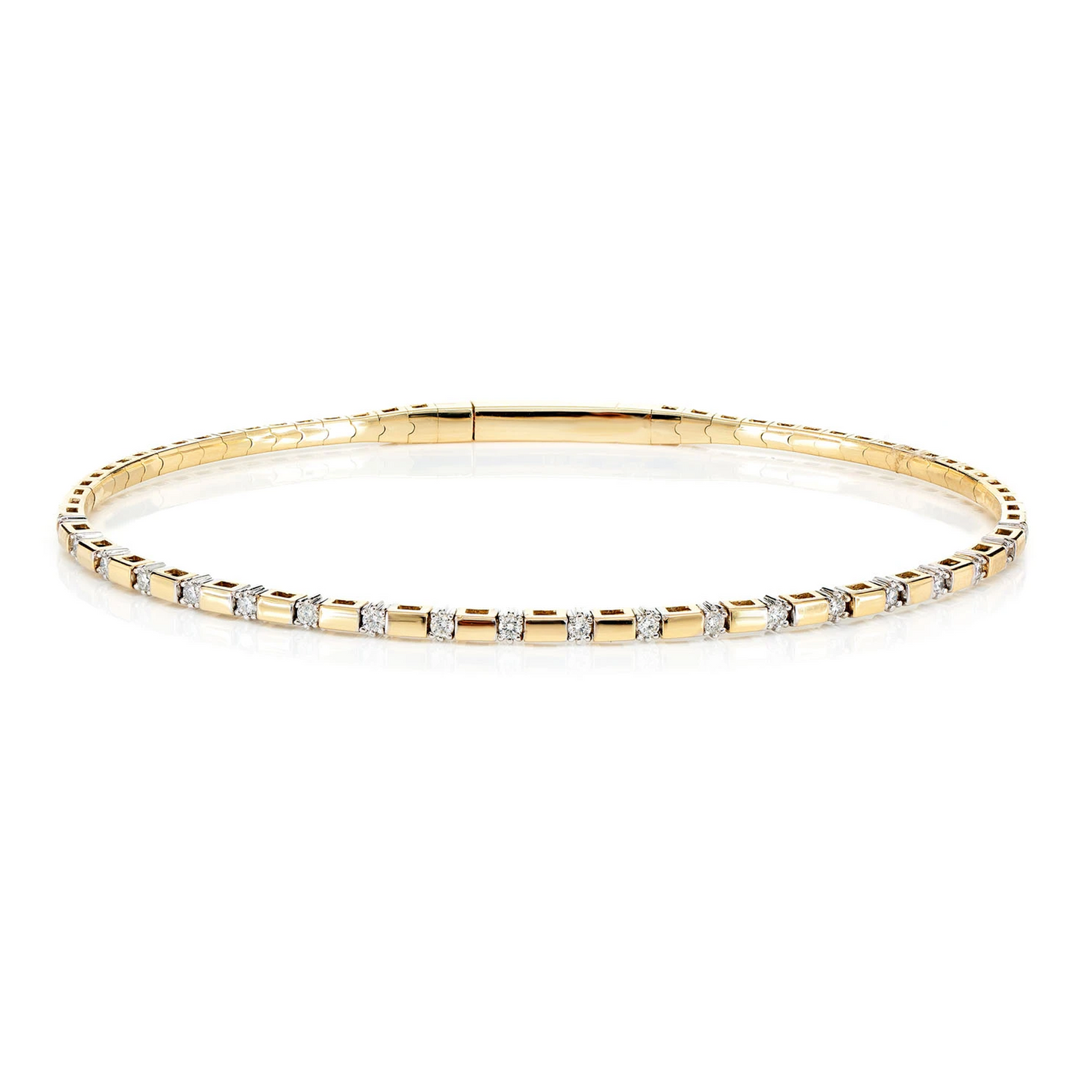 Rectangle Bar Diamond Bangle Bracelet in 14K yellow gold, front view