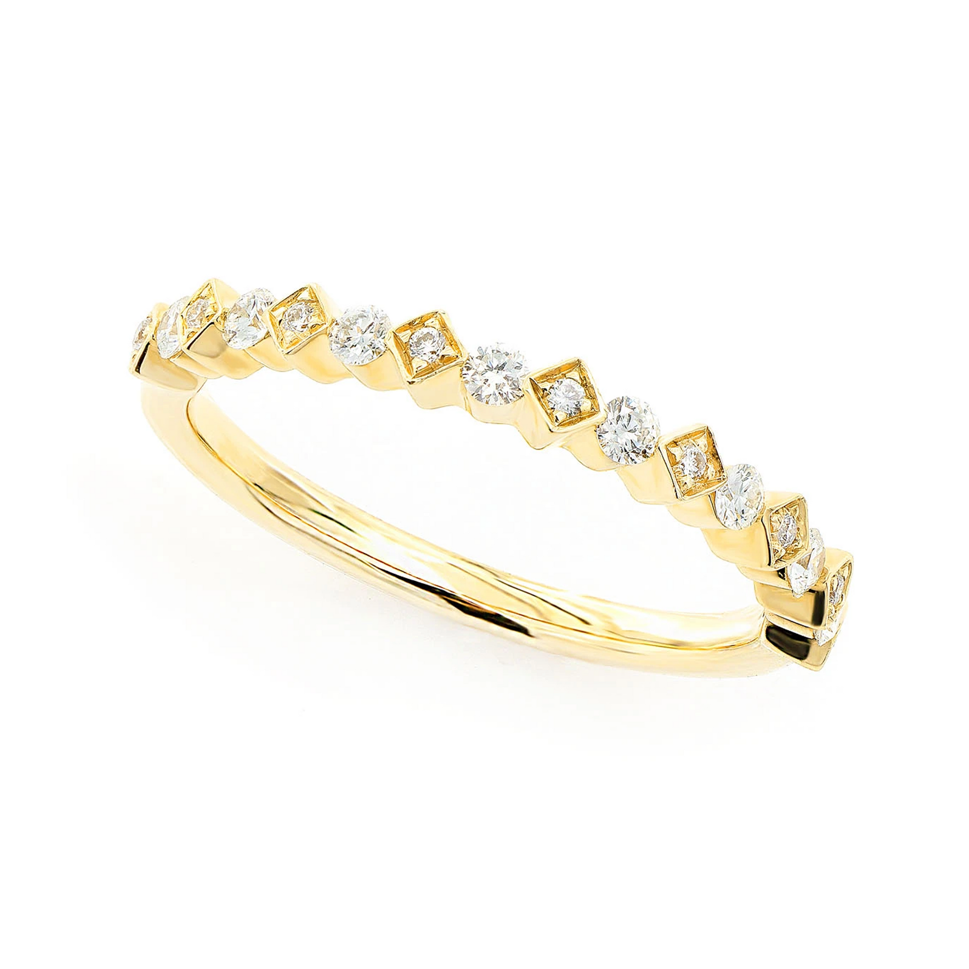 Stackable Wedding Band Ring in 14K yellow gold, angled view