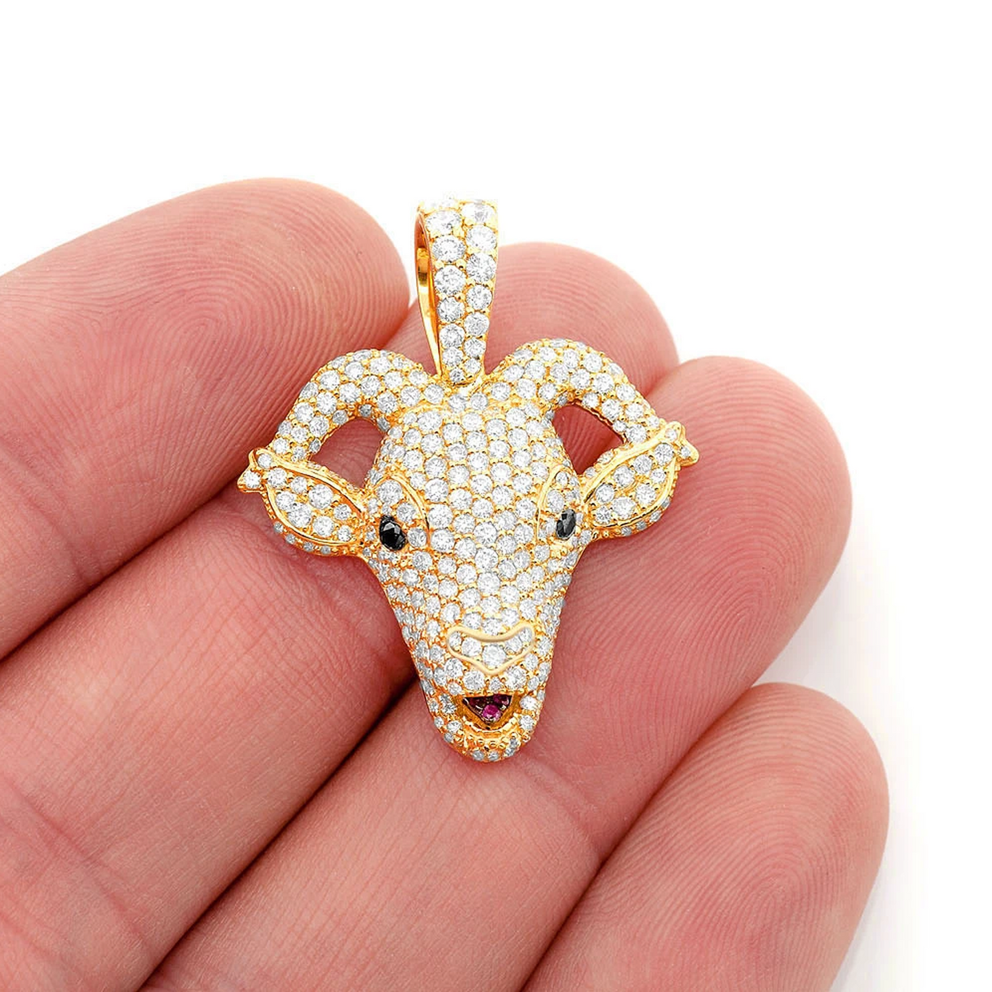 Goat Head Diamond Pendant in 14K yellow gold, Large | 2.50ctw, angled view