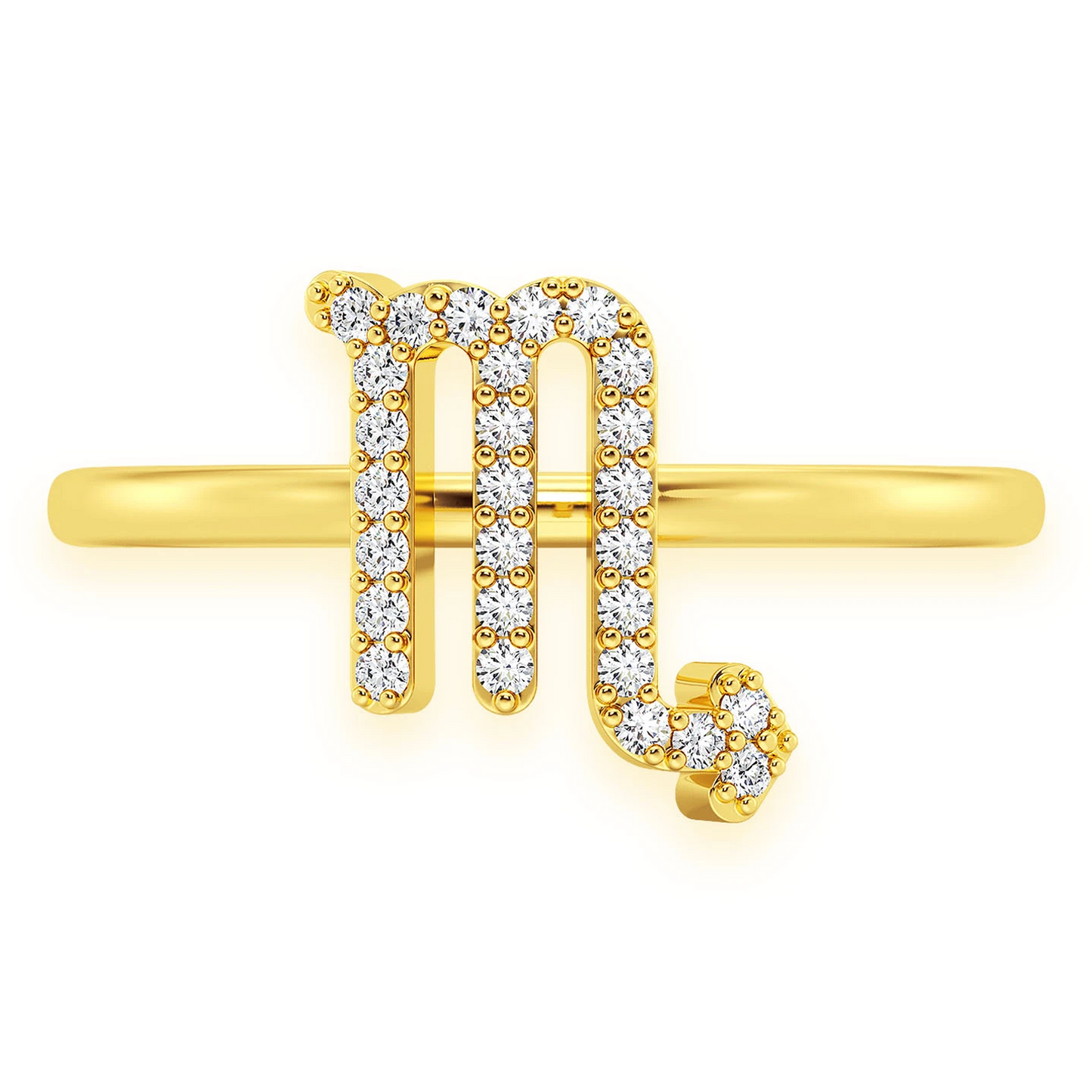 Zodiac Diamond Ring in 14K yellow gold, Scorpio design, front view