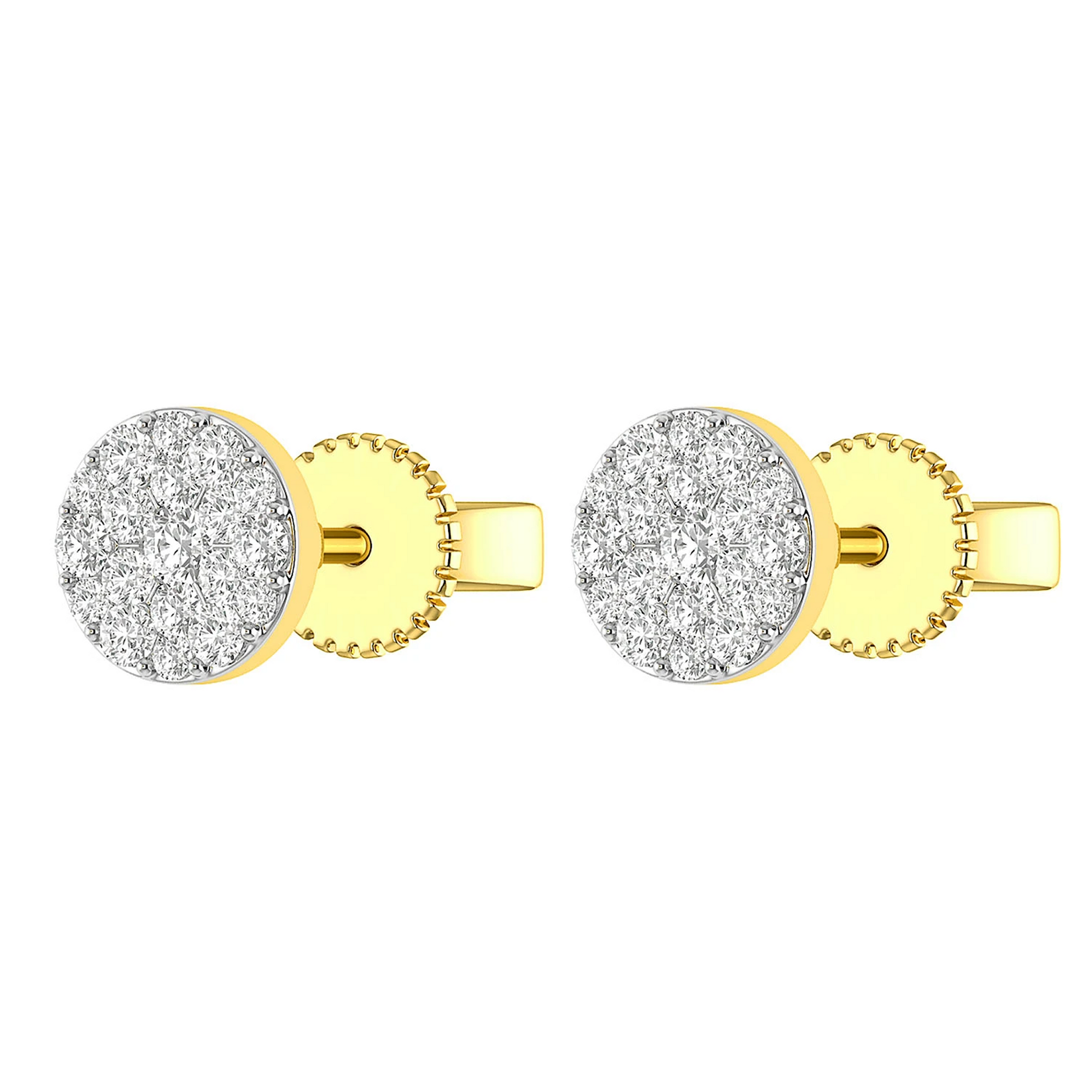 Disc Cluster Diamond Studs in 14K yellow gold, angled view