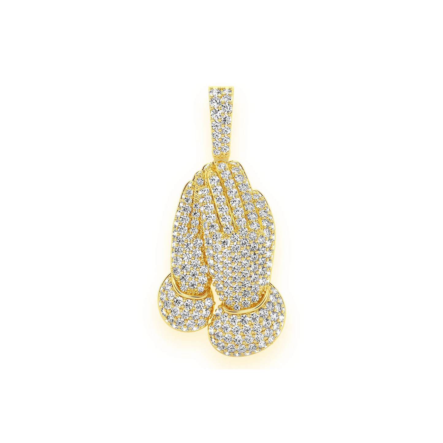 Prayer Hands Pendant in 14K yellow gold, Signature | 3.25ctw, front view