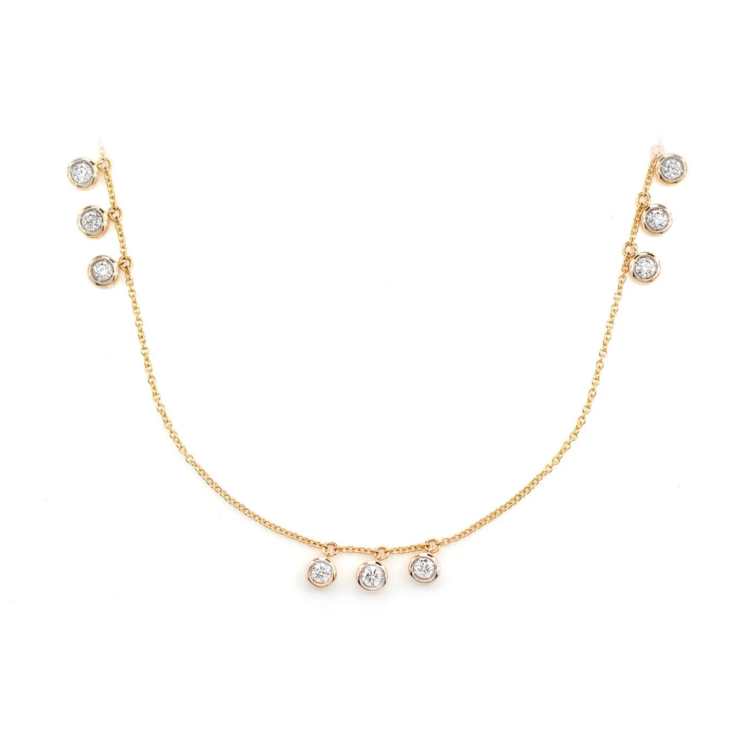 Triple Bezel Diamond Drop Station Necklace in 14K yellow gold, front view