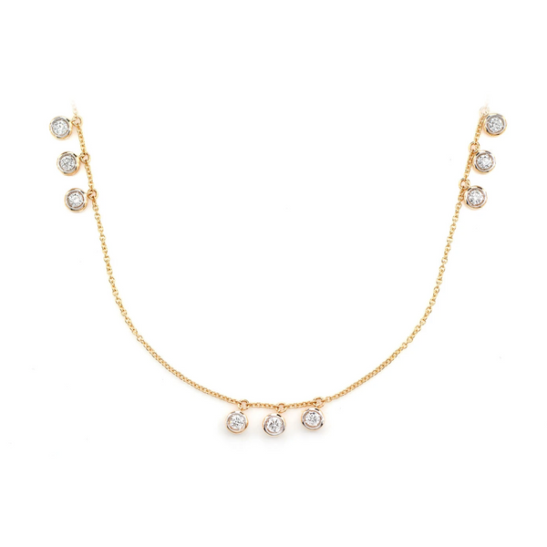 Triple Bezel Diamond Drop Station Necklace