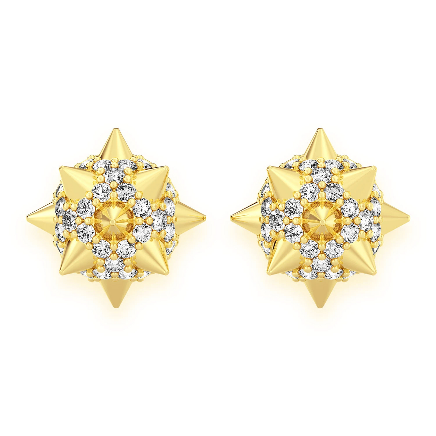 Spike Ball Diamond Stud Earrings in 14K yellow gold, front view