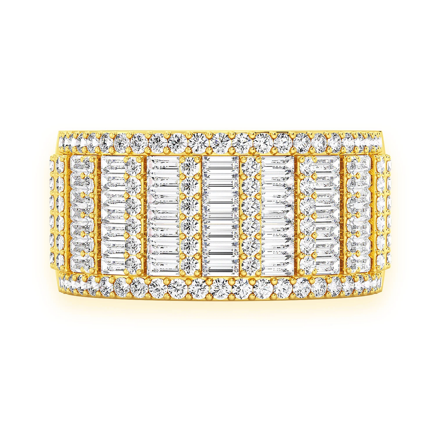 Super Baguette & Round Diamond Band Ring in 14K yellow gold, front view