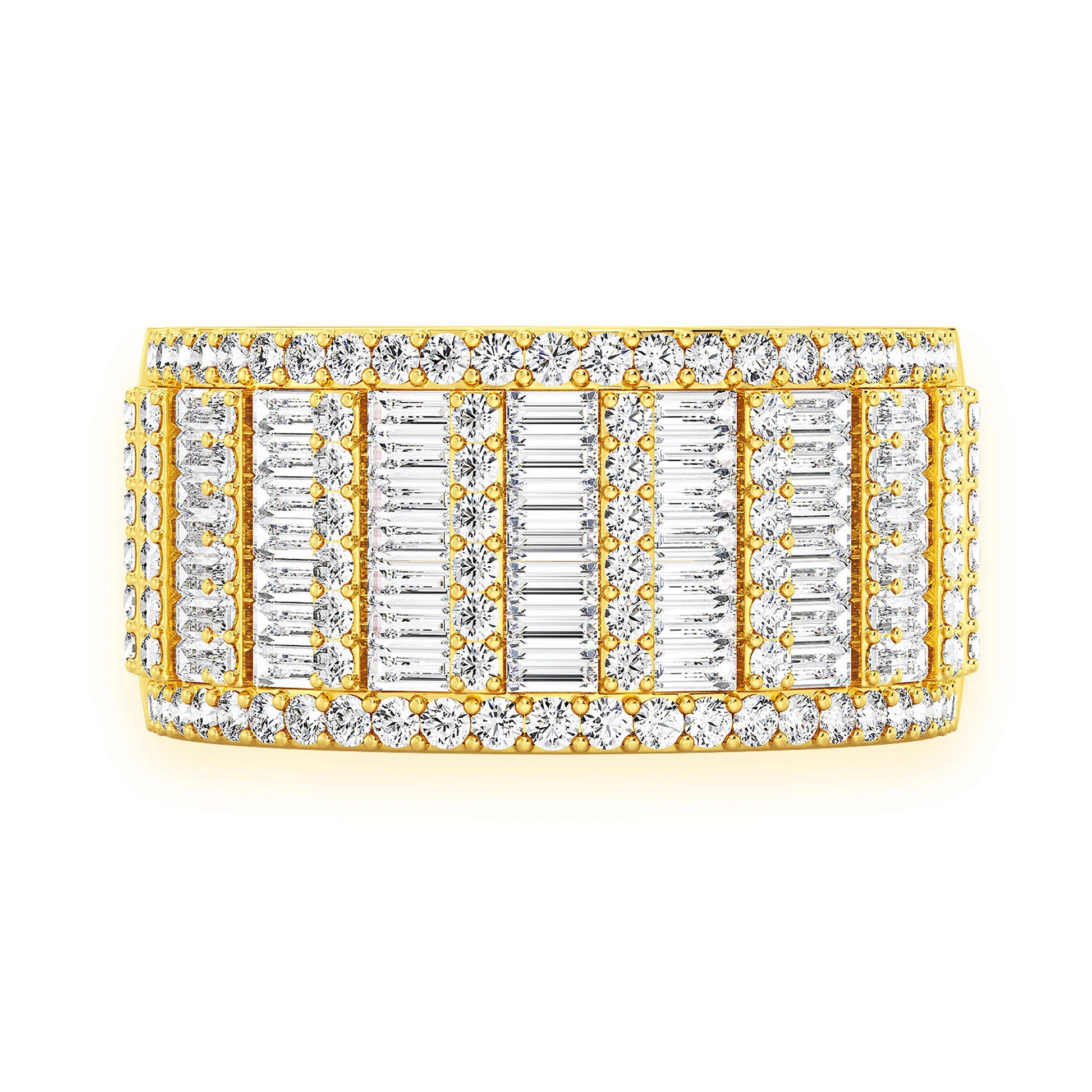 Super Baguette & Round Diamond Band Ring in 14K yellow gold, front view