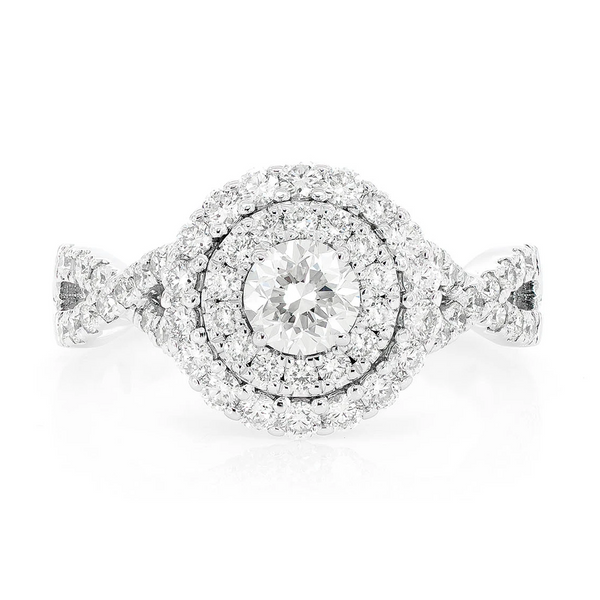 Round Double Halo Twist Diamond Ring