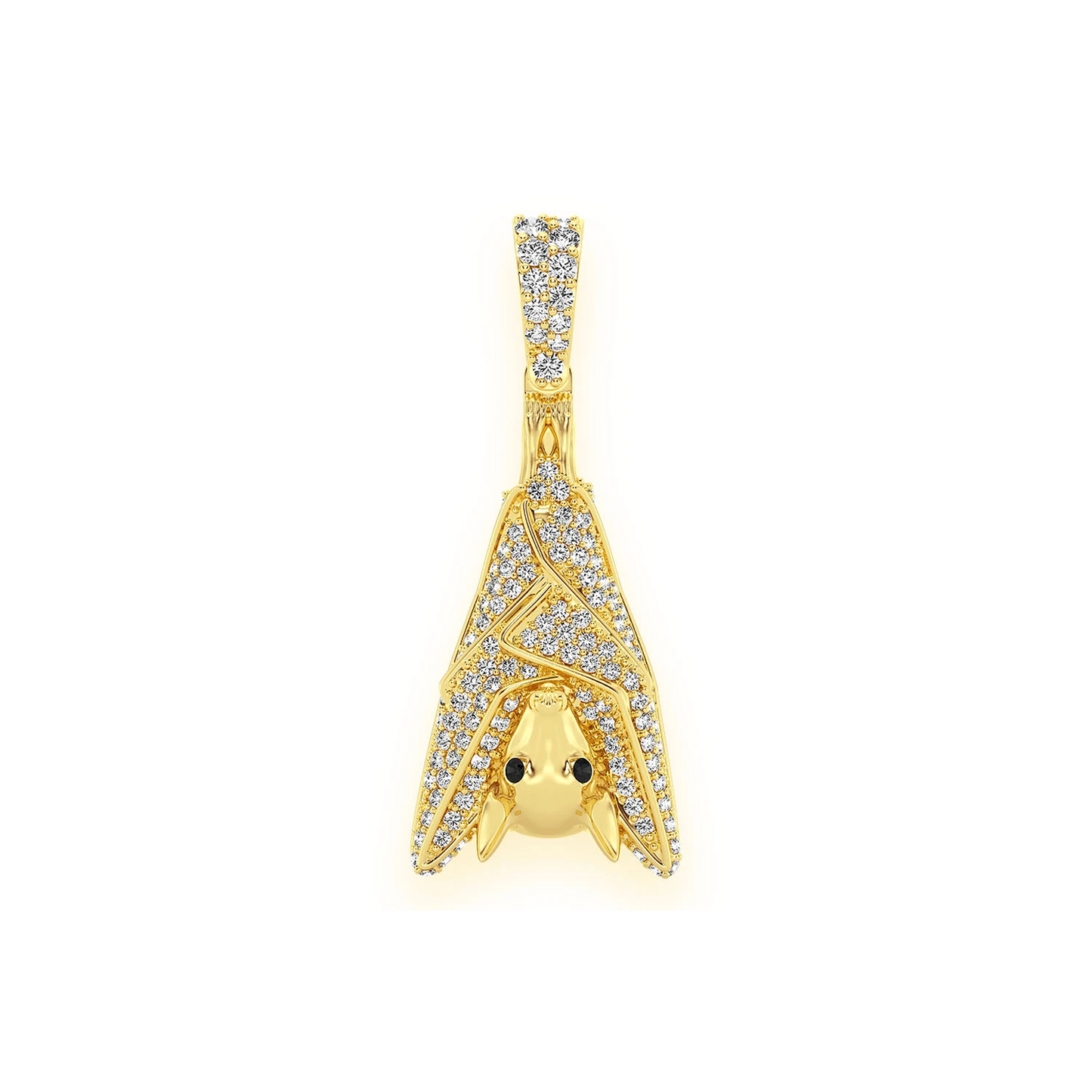 Hanging Bat Diamond Pendant in 14K yellow gold, front view
