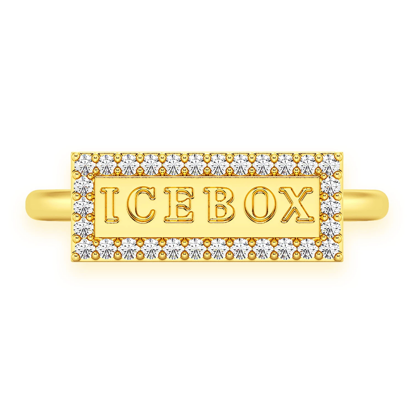 Icebox Logo Silhouette Diamond Ring in 14K yellow gold, front view