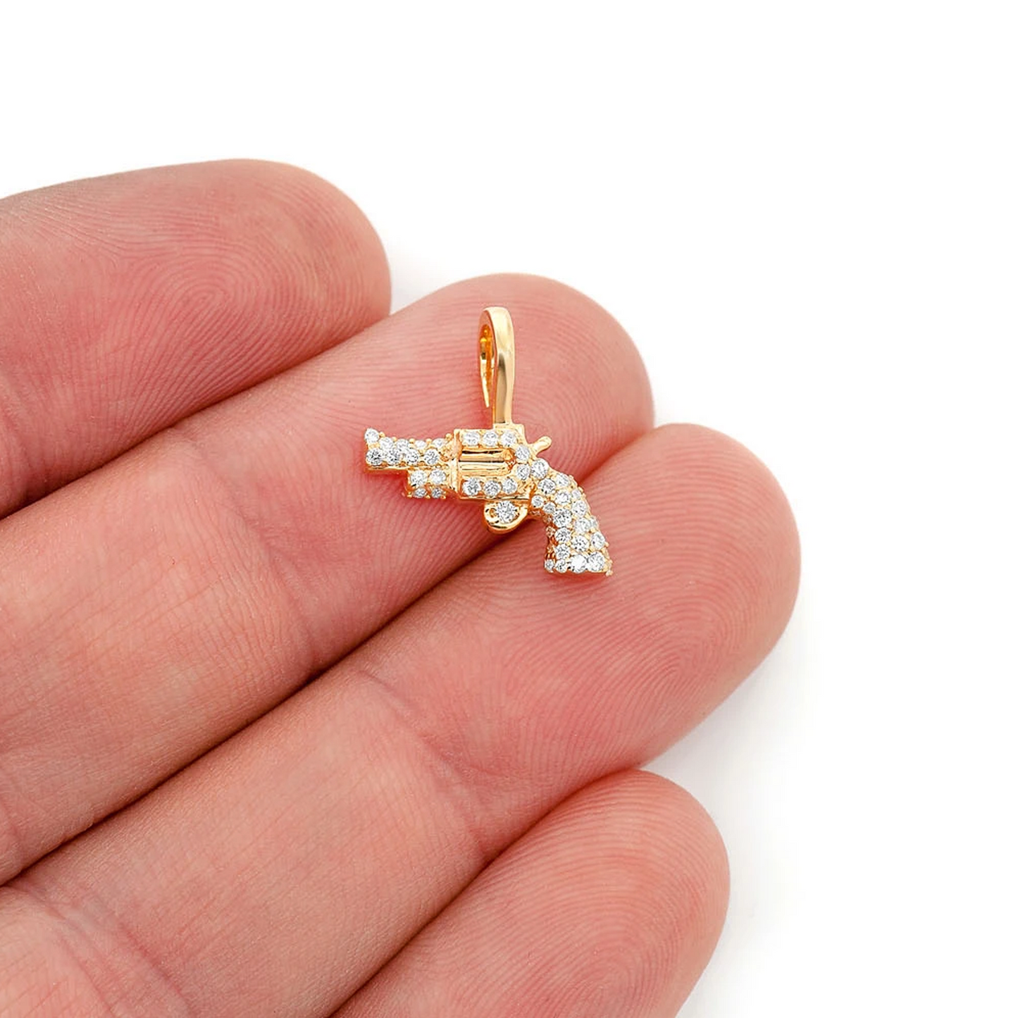 Revolver Diamond Pendant in 14K yellow gold, angled view