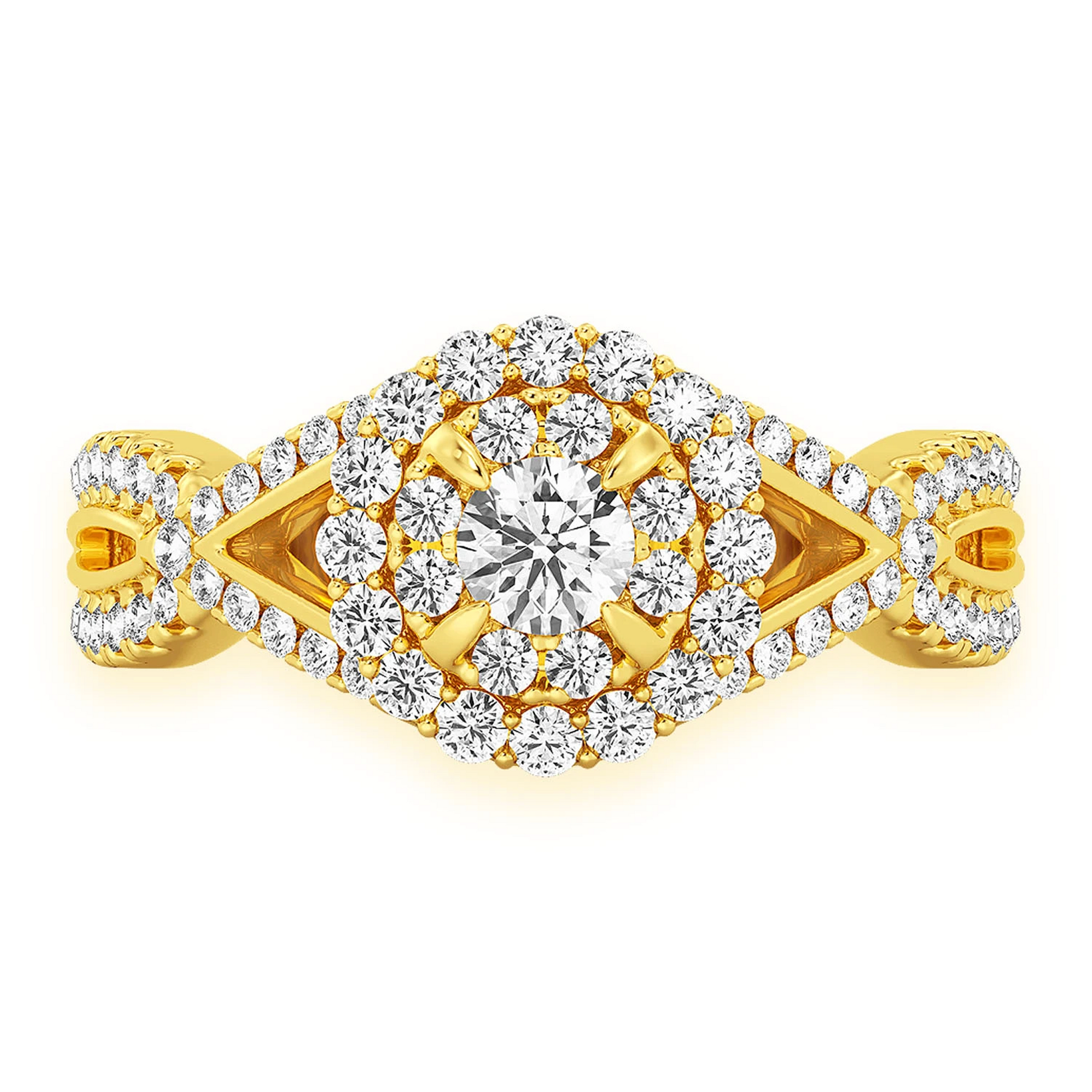 Double Band Halo Diamond Ring in 14K yellow gold, front view