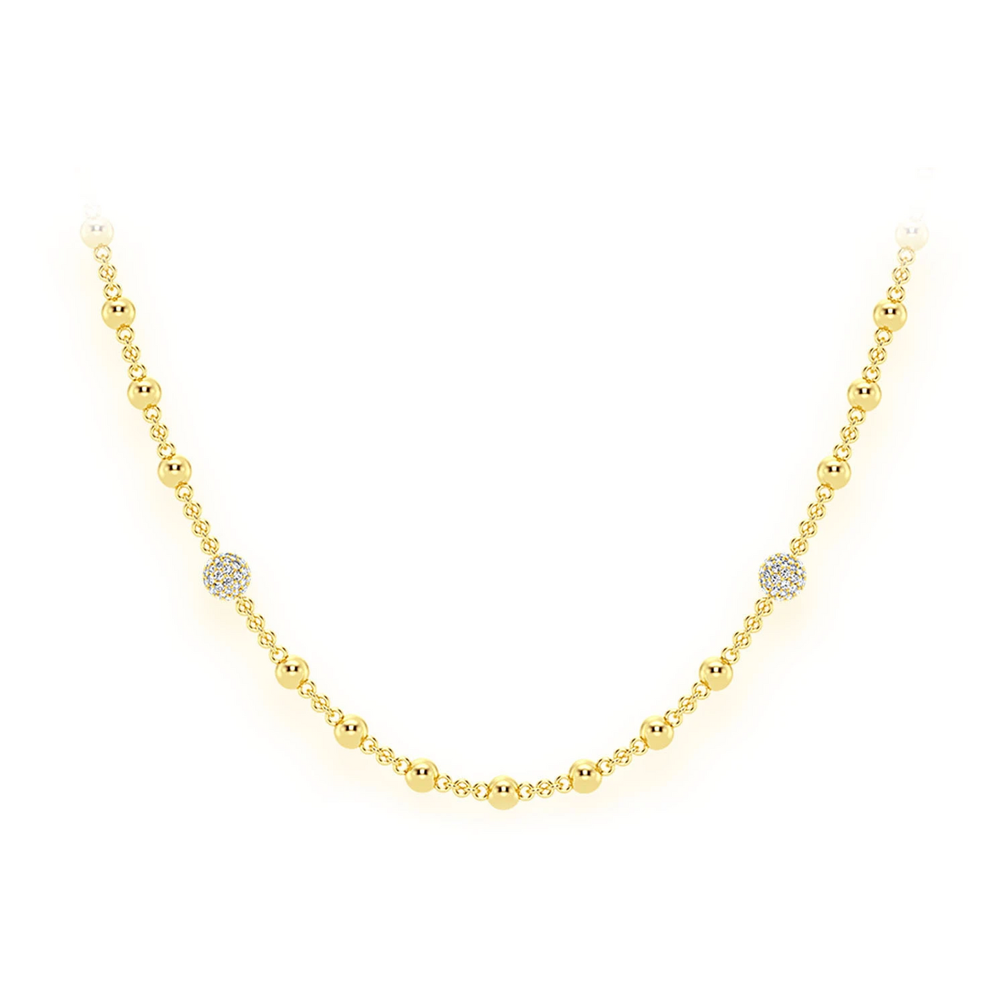 Diamond Bead Rosary Necklace in 14K yellow gold, front view