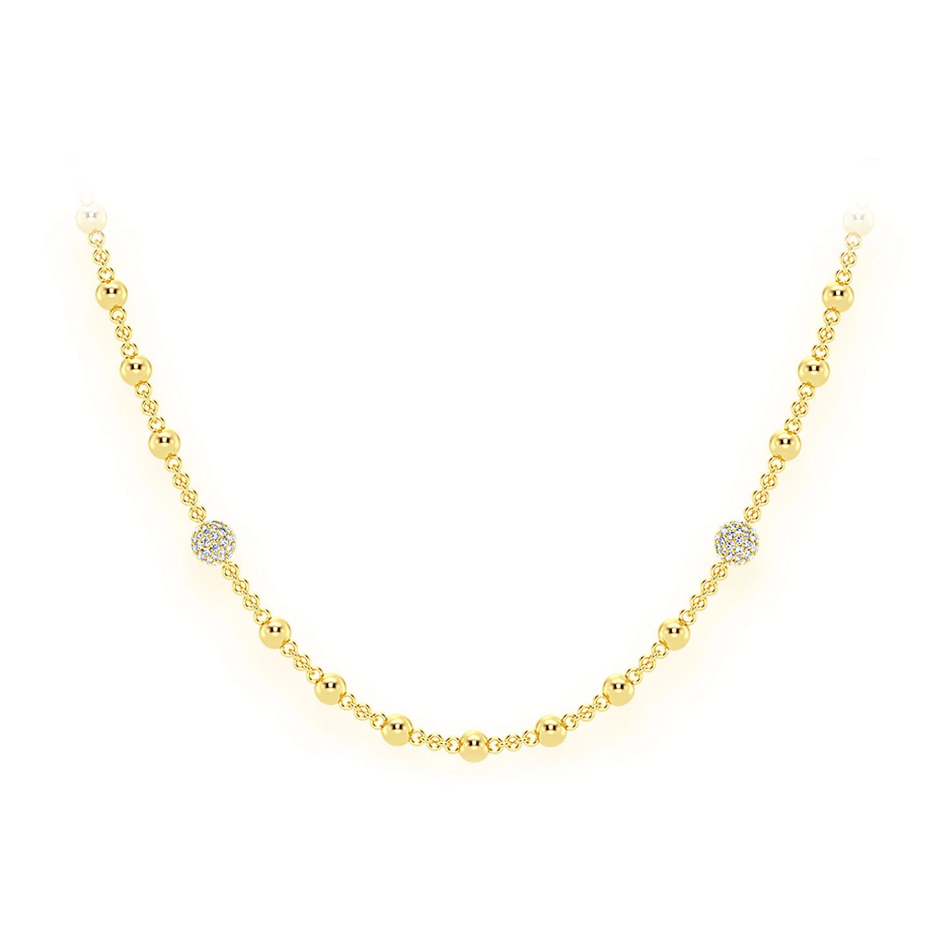 Diamond Bead Rosary Necklace in 14K yellow gold, front view