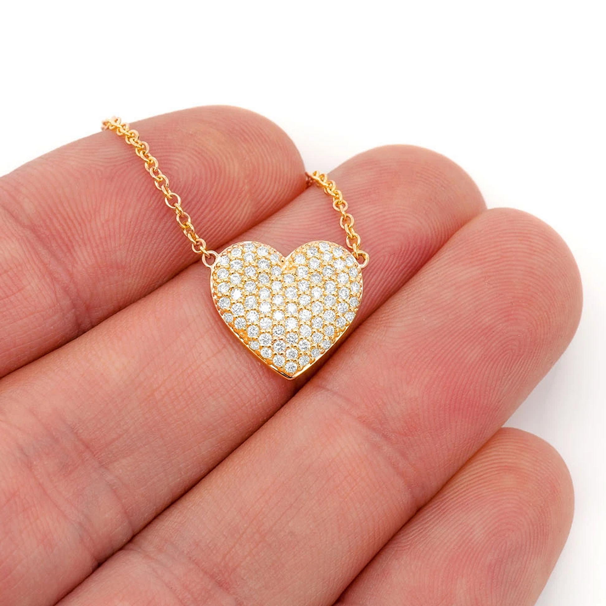 Grand Bubbly Heart Diamond Necklace in 14K yellow gold, angled view