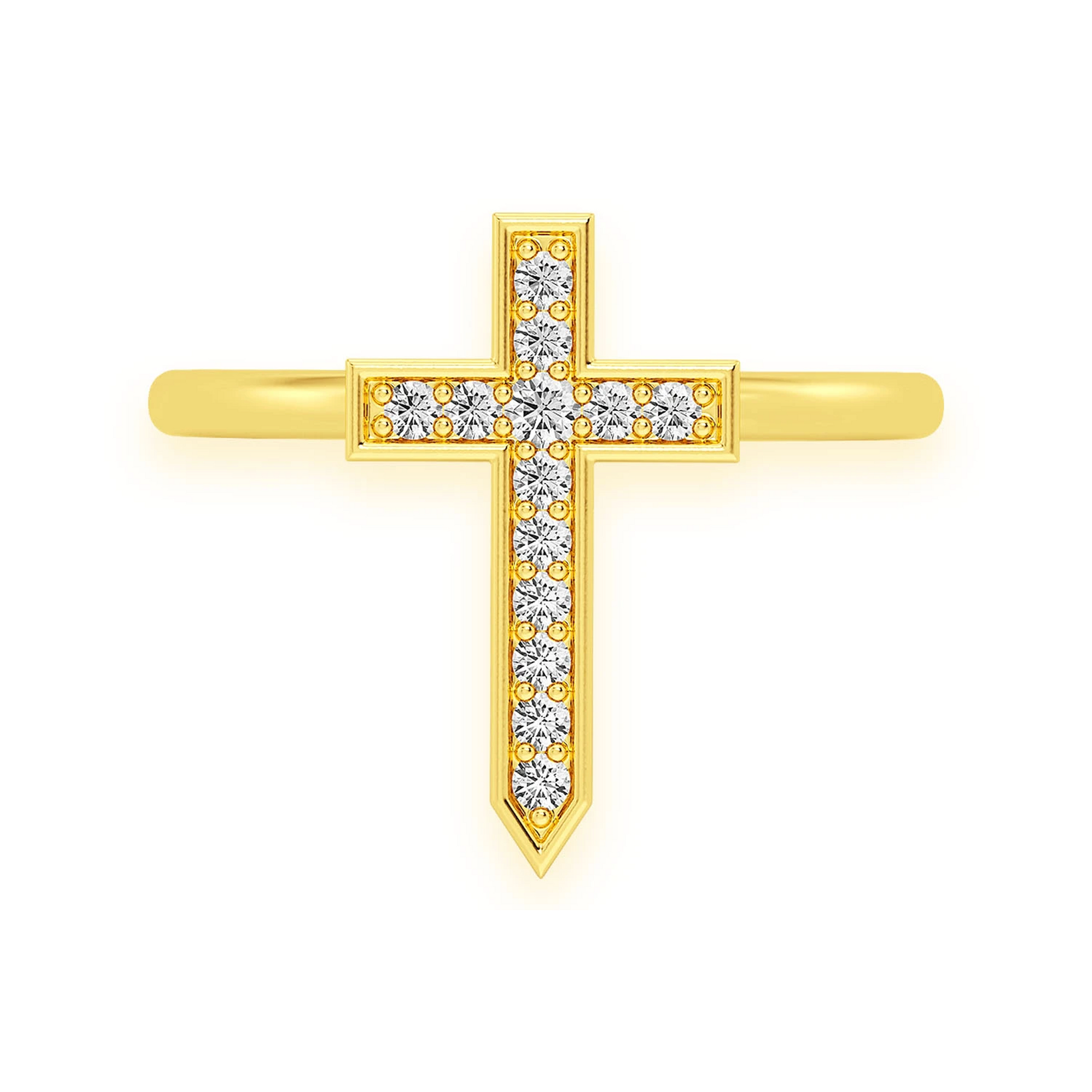 Cross Point Diamond Ring in 14K yellow gold, front view