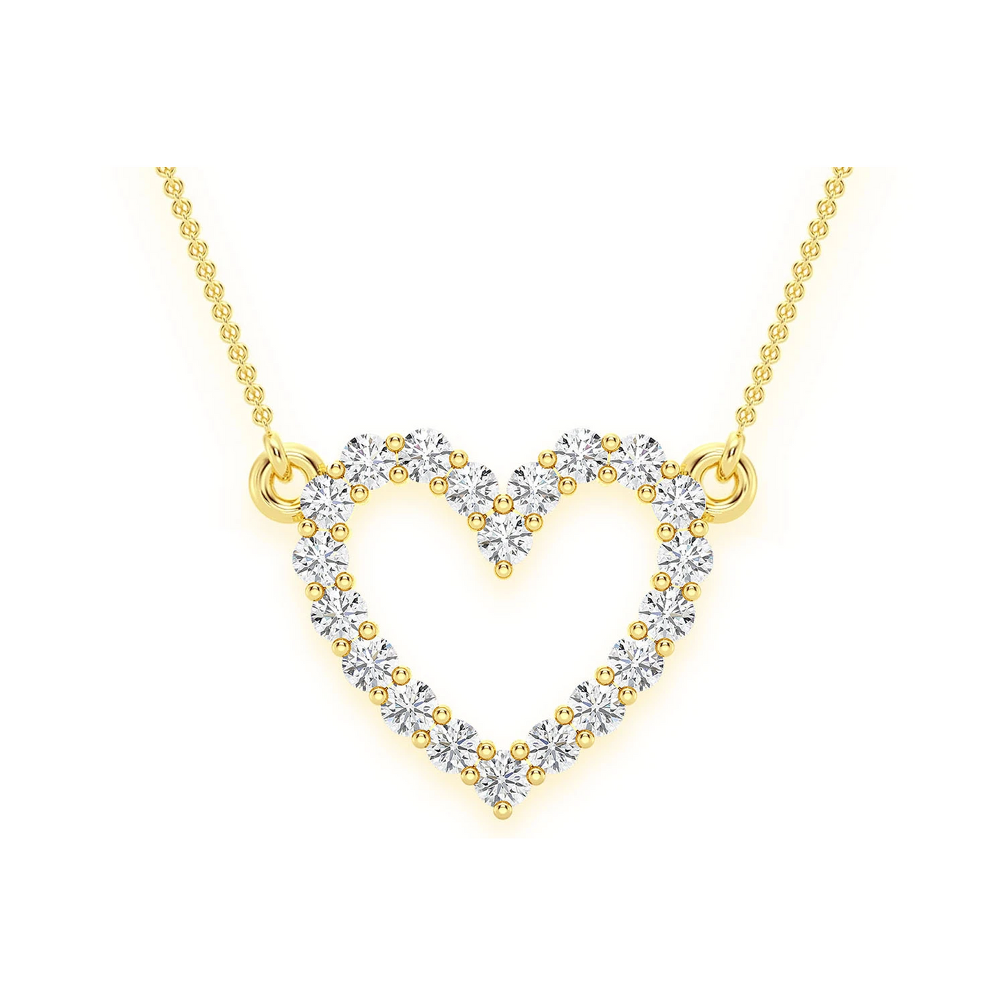 Open Heart Diamond Pendant Necklace in 14K yellow gold, front view