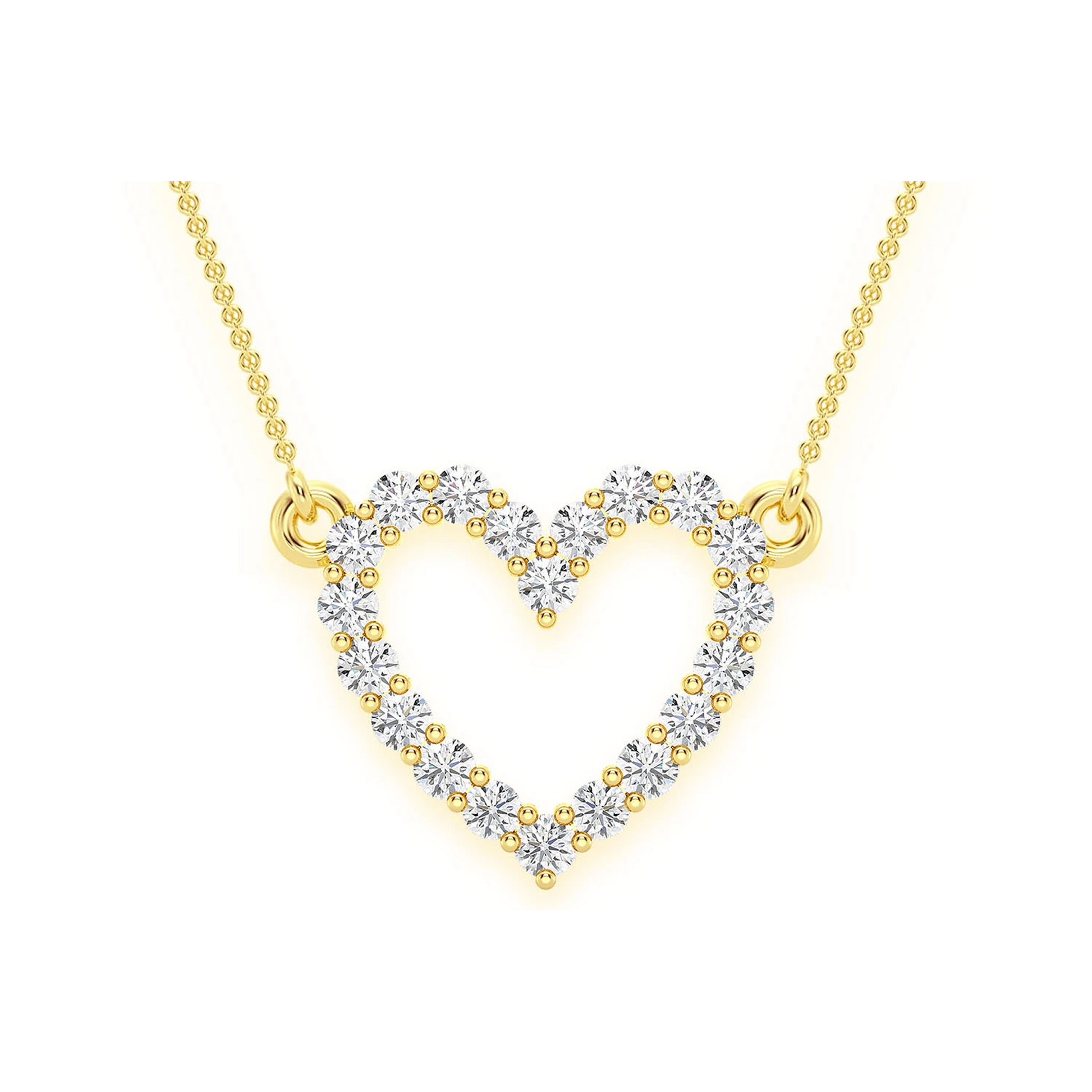 Open Heart Diamond Pendant Necklace in 14K yellow gold, front view