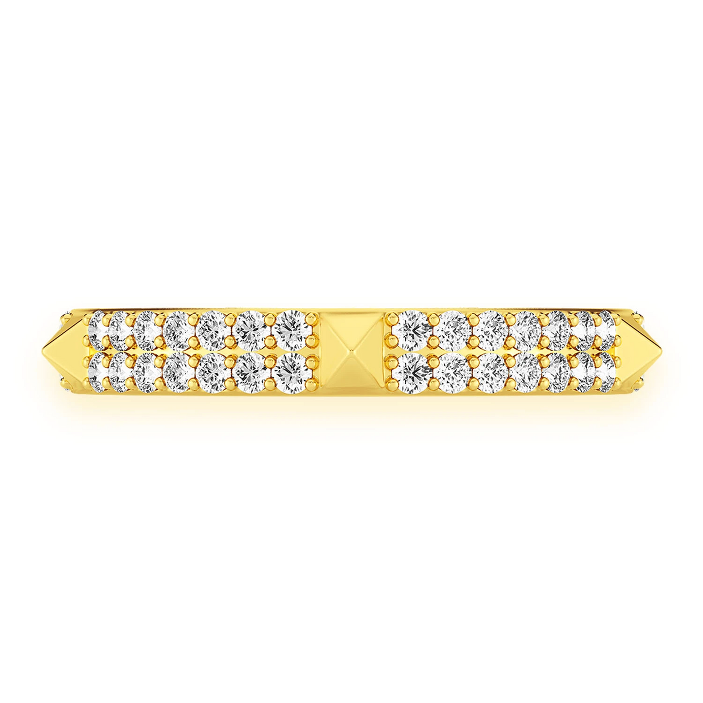 Two Row Spike Diamond Ring in 14K yellow gold, front view