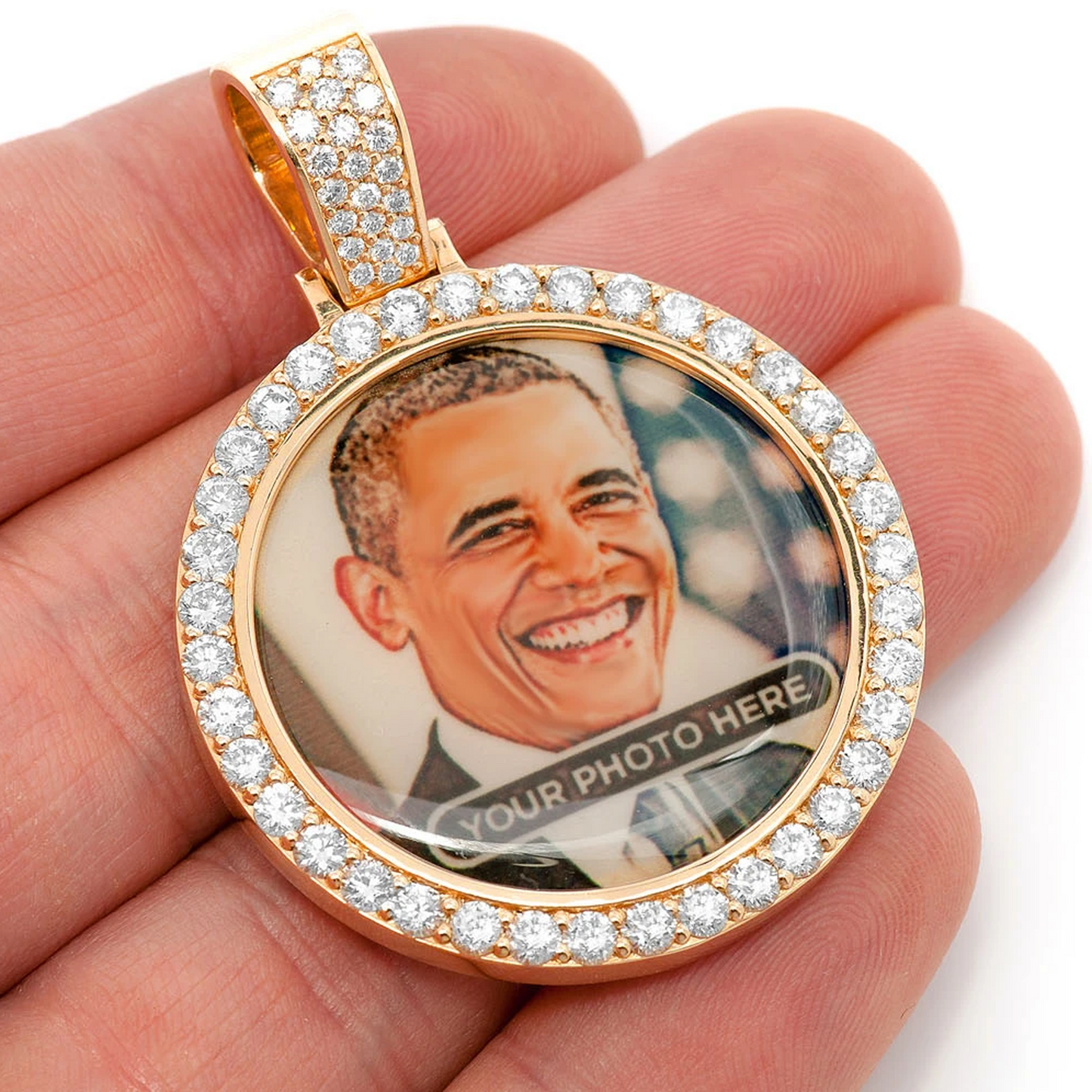 Picture Memory Diamond Pendant in 14K yellow gold, 3.50ctw, angled view