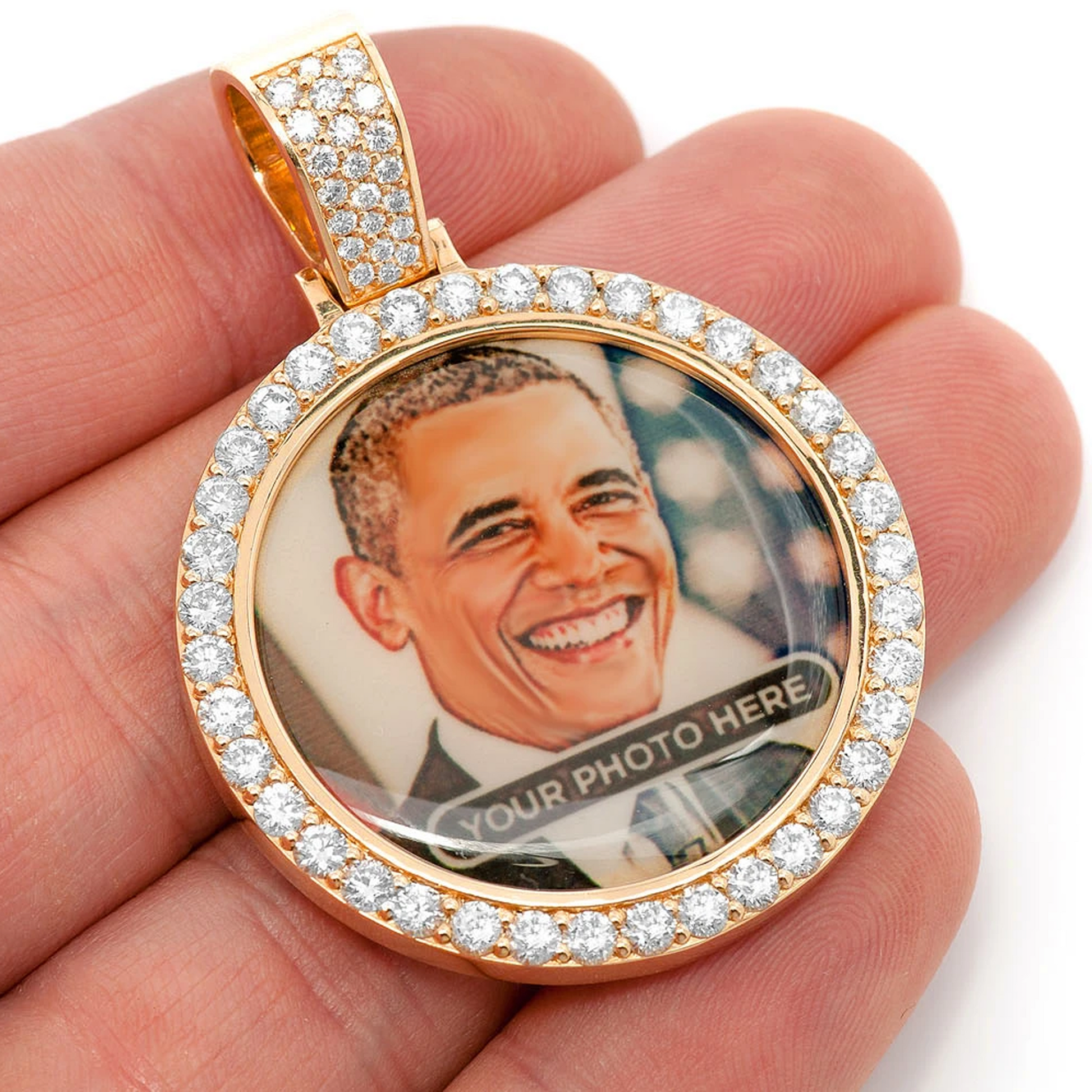 Picture Memory Diamond Pendant in 14K yellow gold, 3.50ctw, angled view