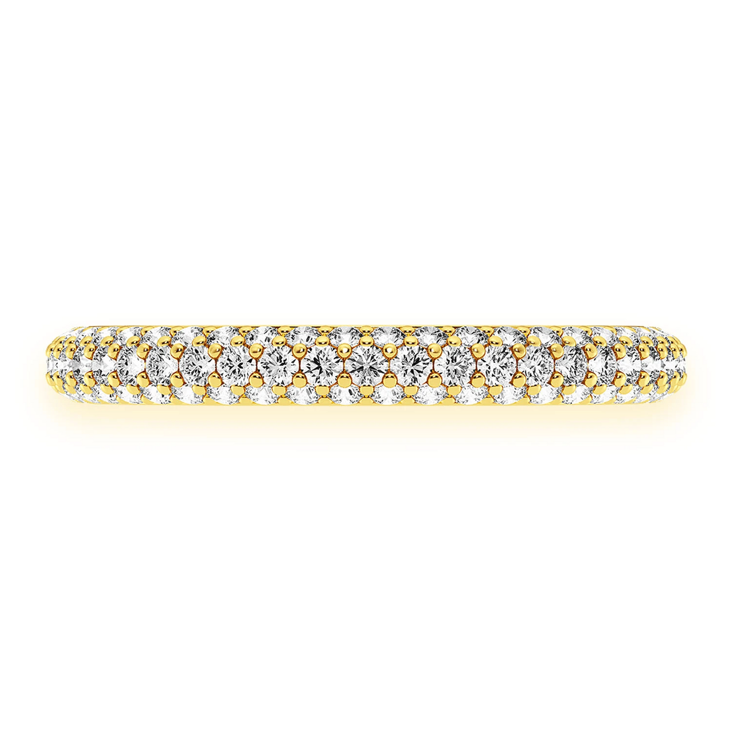 Thin Three Row Pavé Diamond Ring in 14K yellow gold, front view