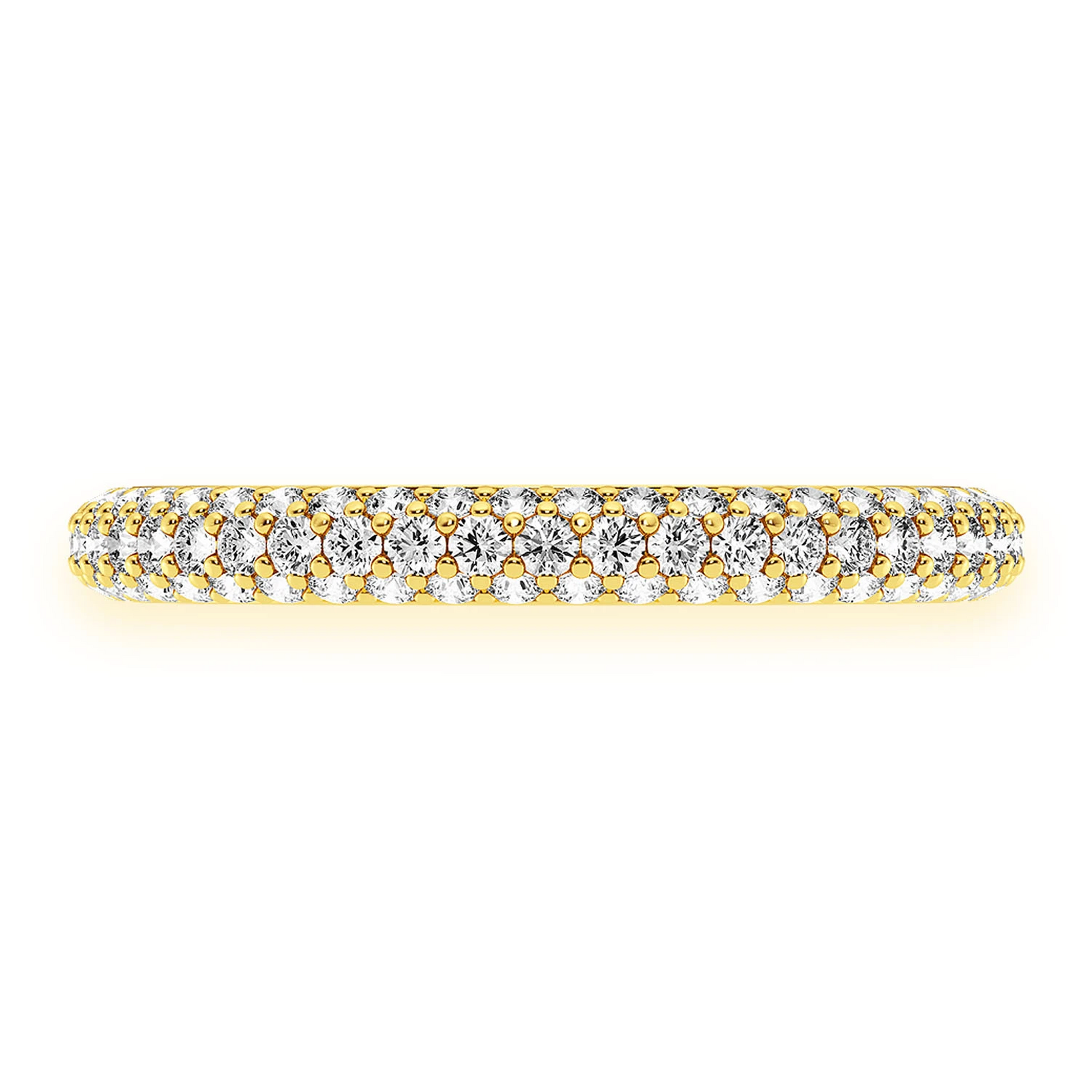 Thin Three Row Pavé Diamond Ring in 14K yellow gold, front view